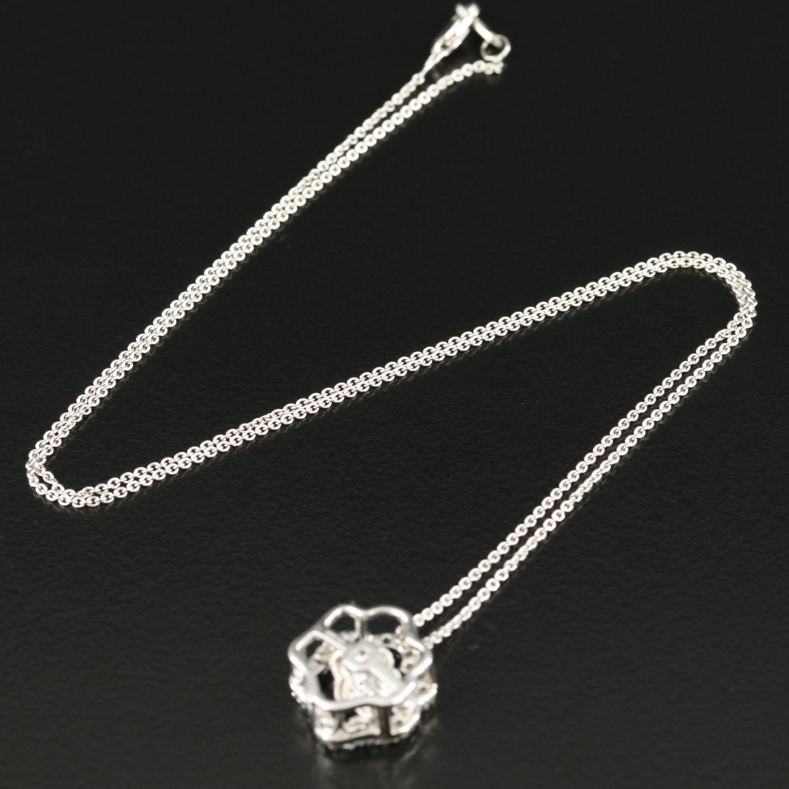 Sterling White Sapphire and Cubic Zirconia Paw Print Shimmer Pendant Necklace