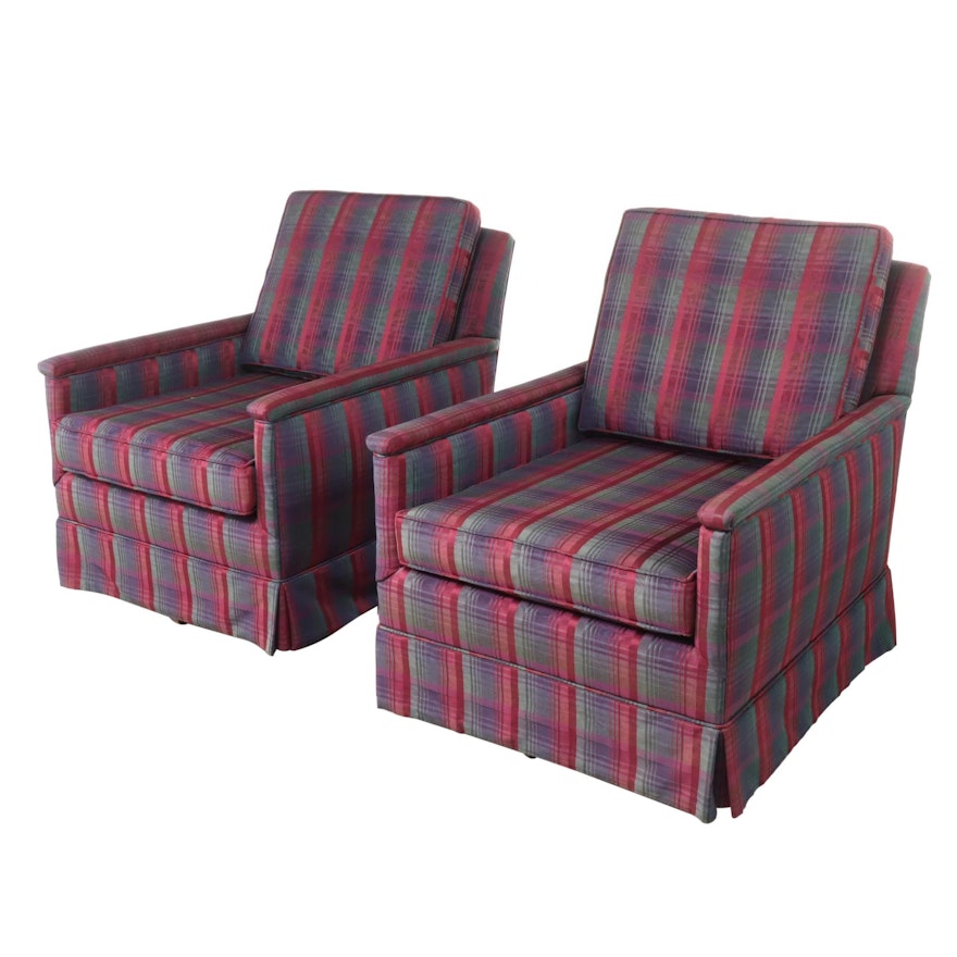 Pair of Custom-Upholstered Plaid Swivel-Rockers, Late 20th Century