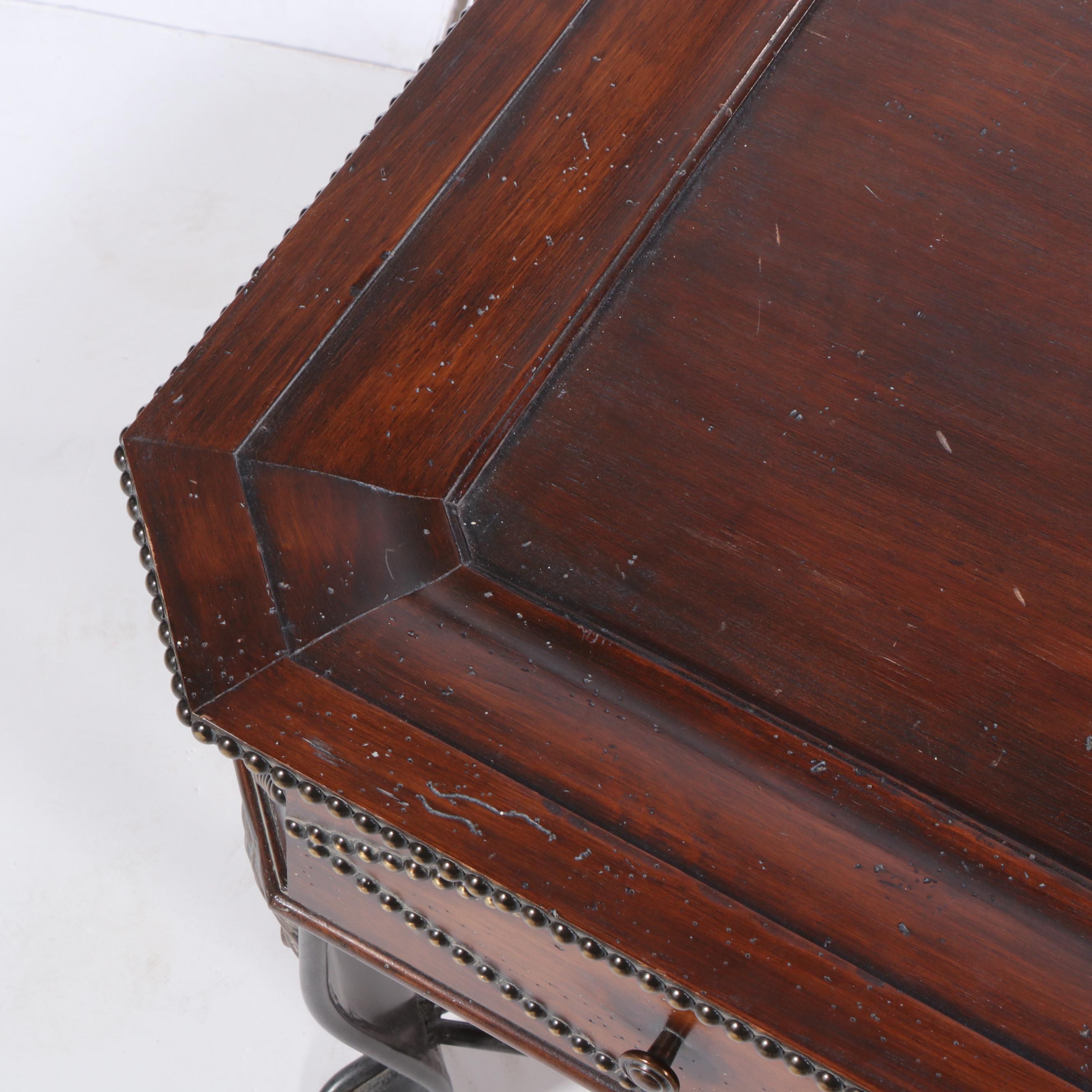 La Barge Hardwood and Patinated Metal Coffee Table with Nailheads