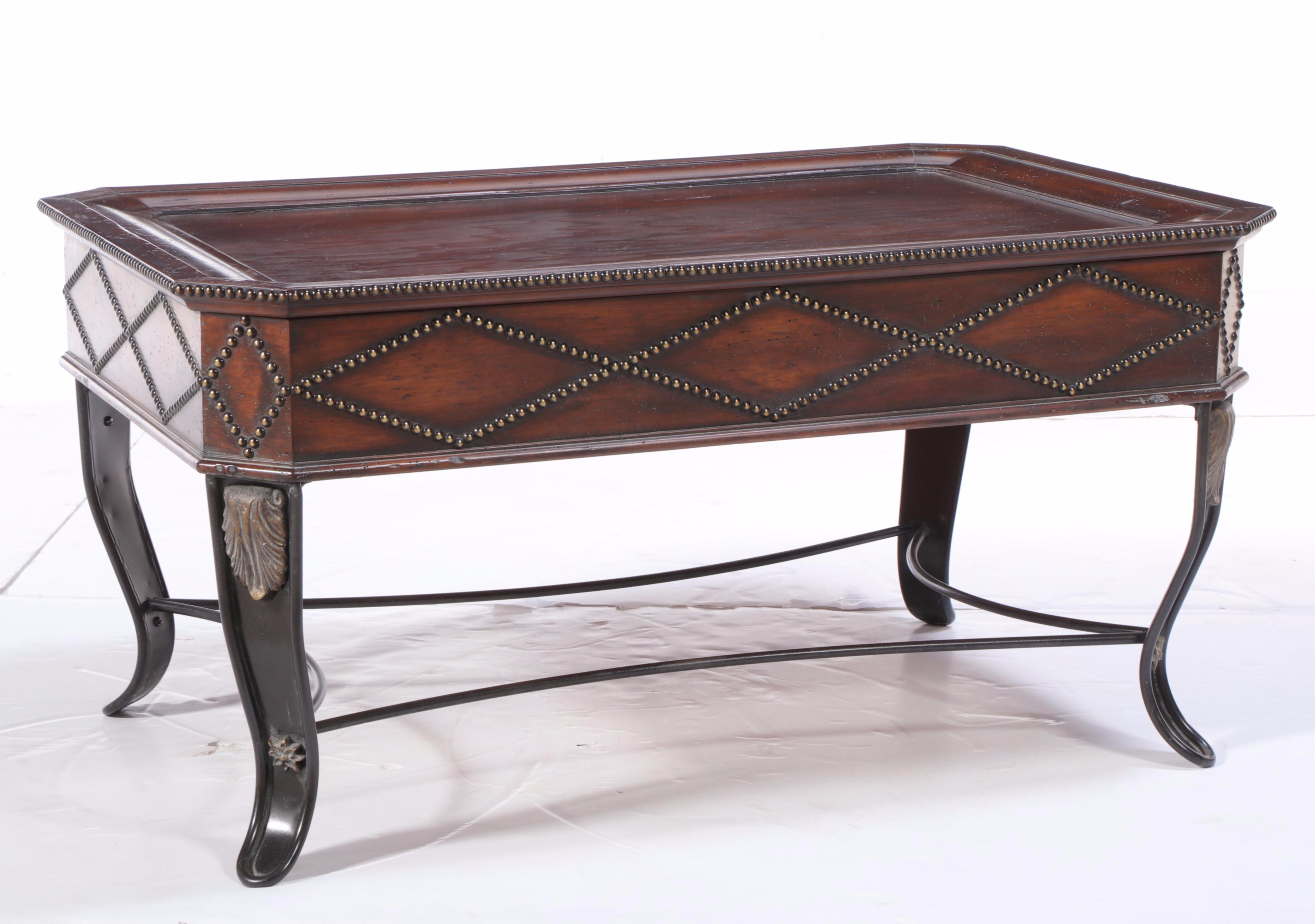 La Barge Hardwood and Patinated Metal Coffee Table with Nailheads