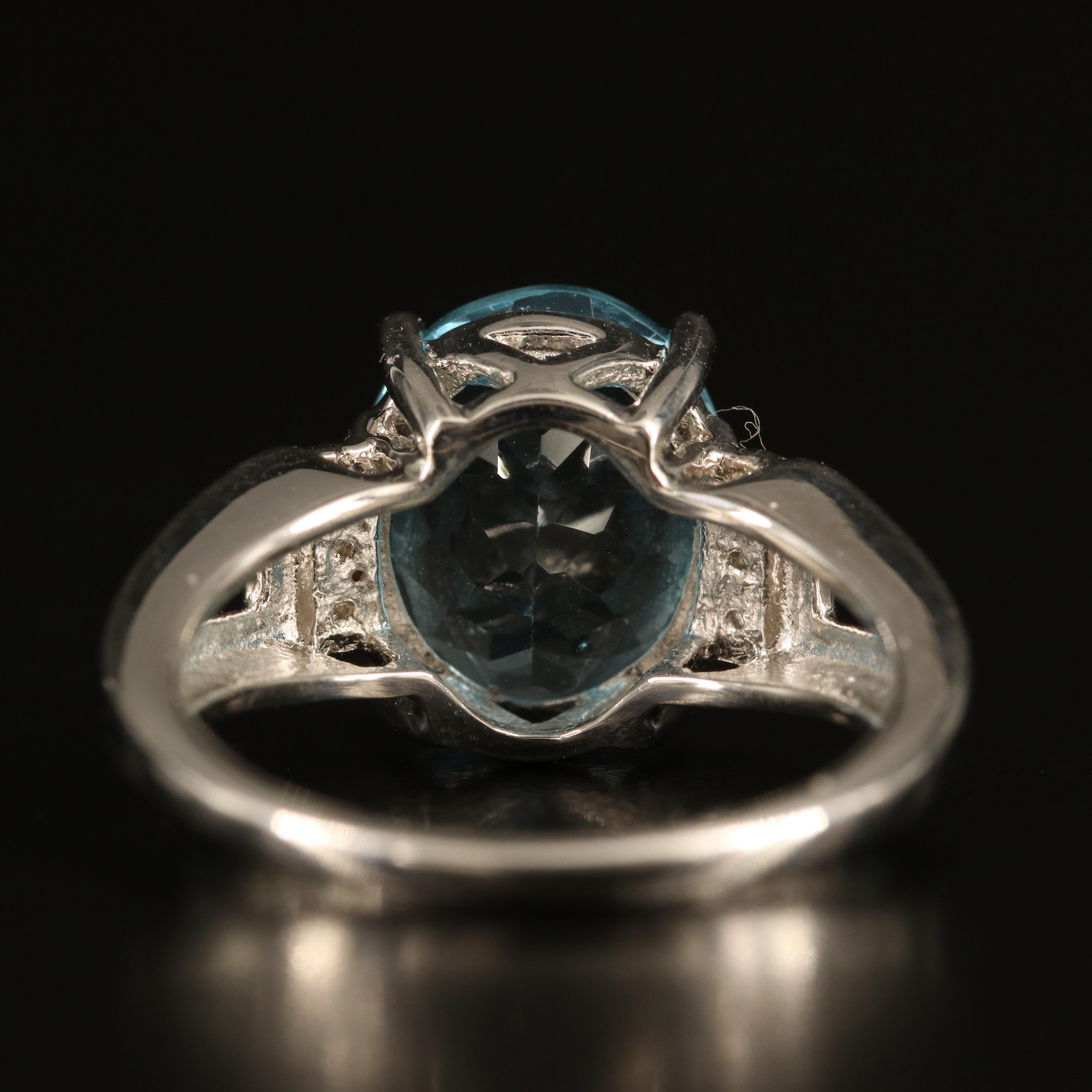 Sterling Sky Blue Topaz and White Zircon Ring