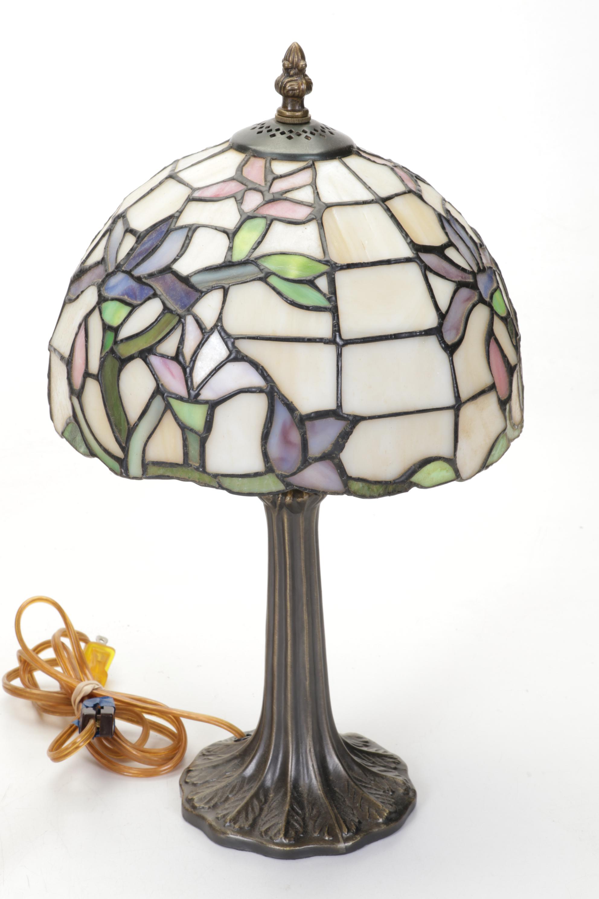 Dale Tiffany Slag Glass Boudoir Lamp With Dried Flower Collages