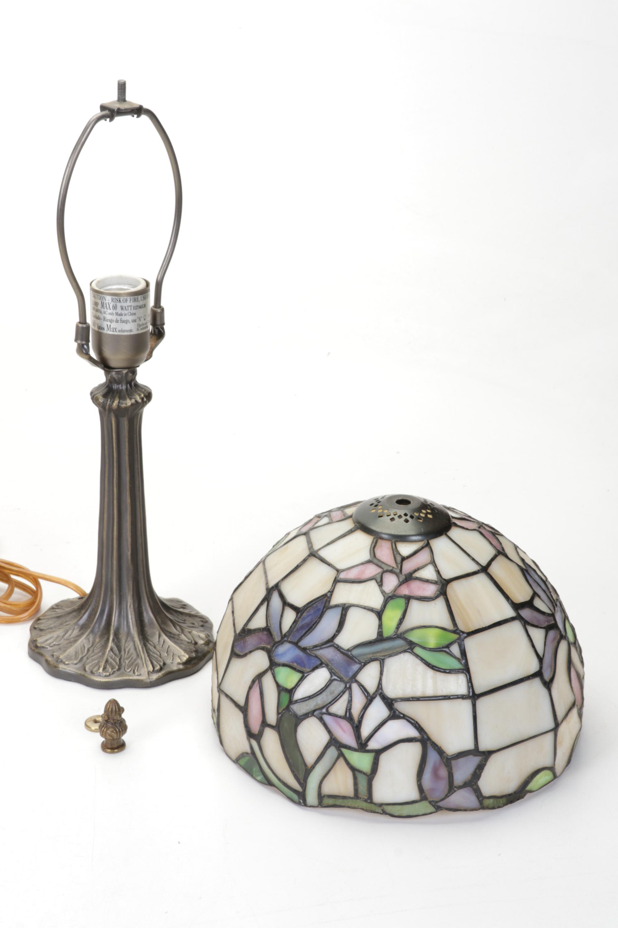 Dale Tiffany Slag Glass Boudoir Lamp With Dried Flower Collages