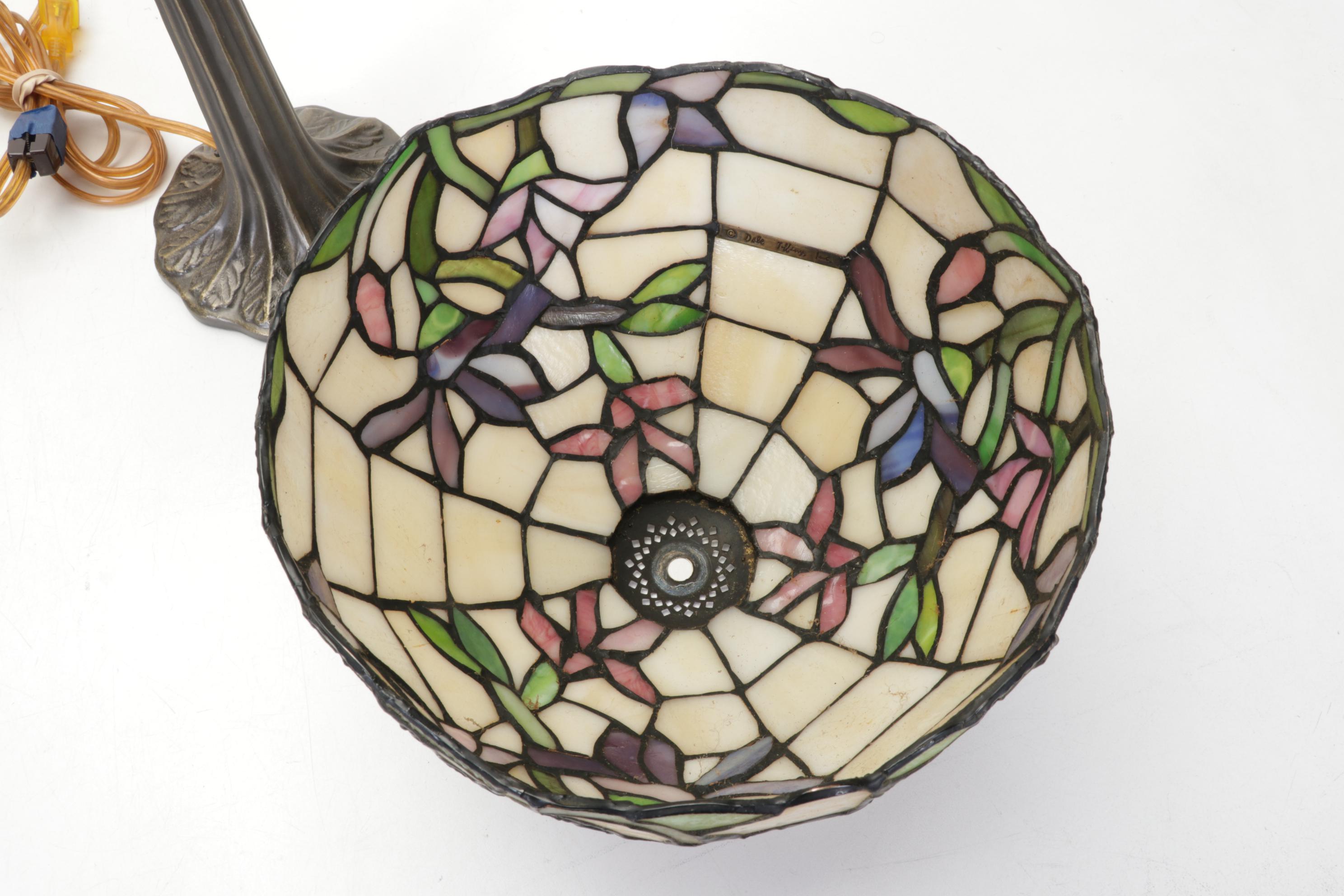Dale Tiffany Slag Glass Boudoir Lamp With Dried Flower Collages