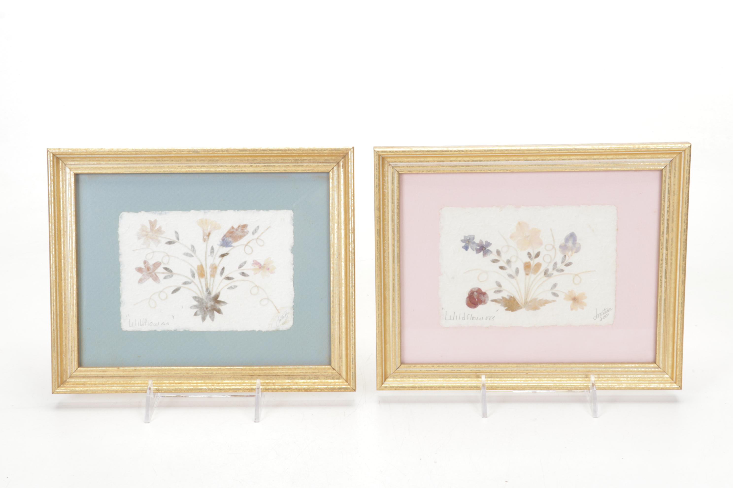 Dale Tiffany Slag Glass Boudoir Lamp With Dried Flower Collages