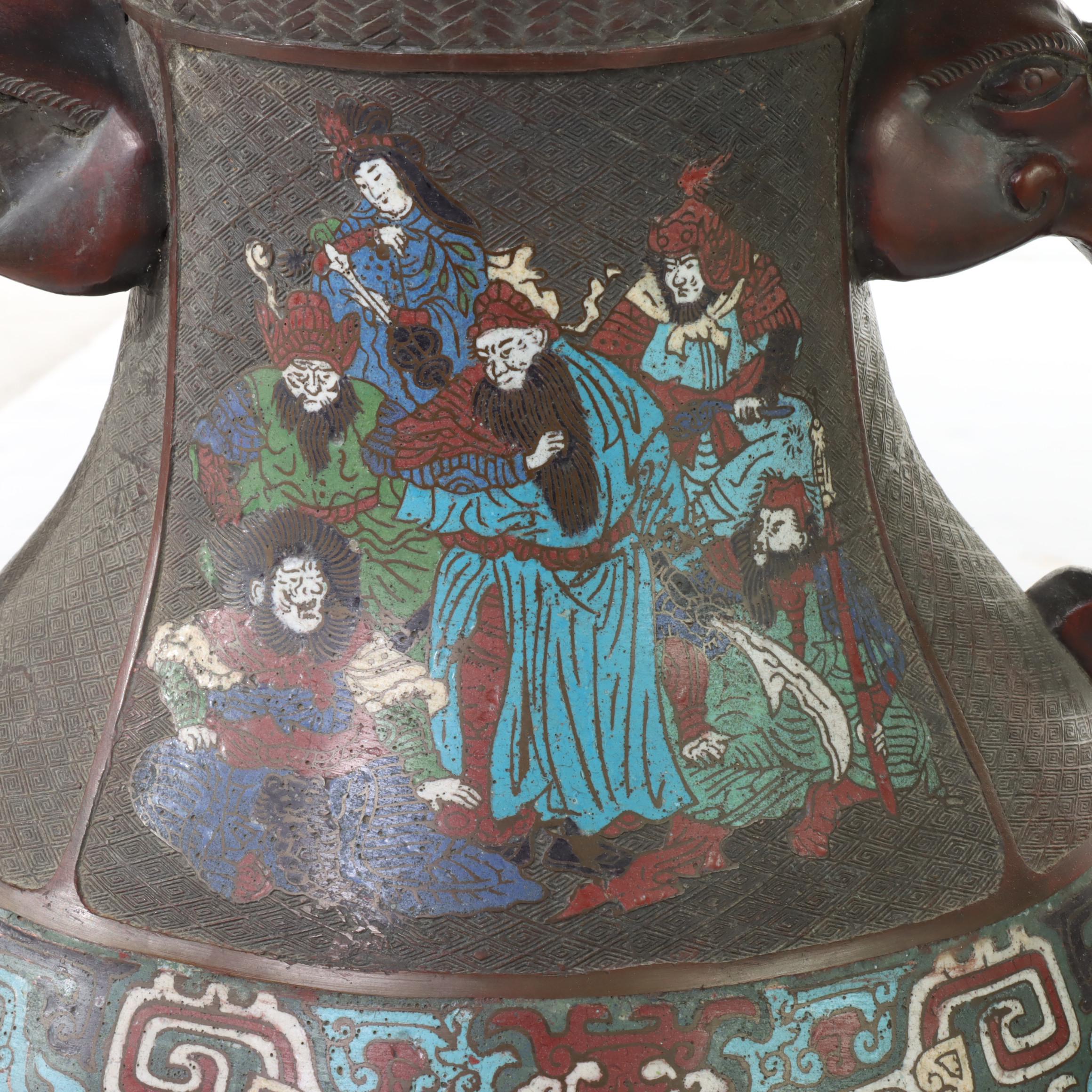 Japanese Bronze and Champleve Enamel Floor Vase