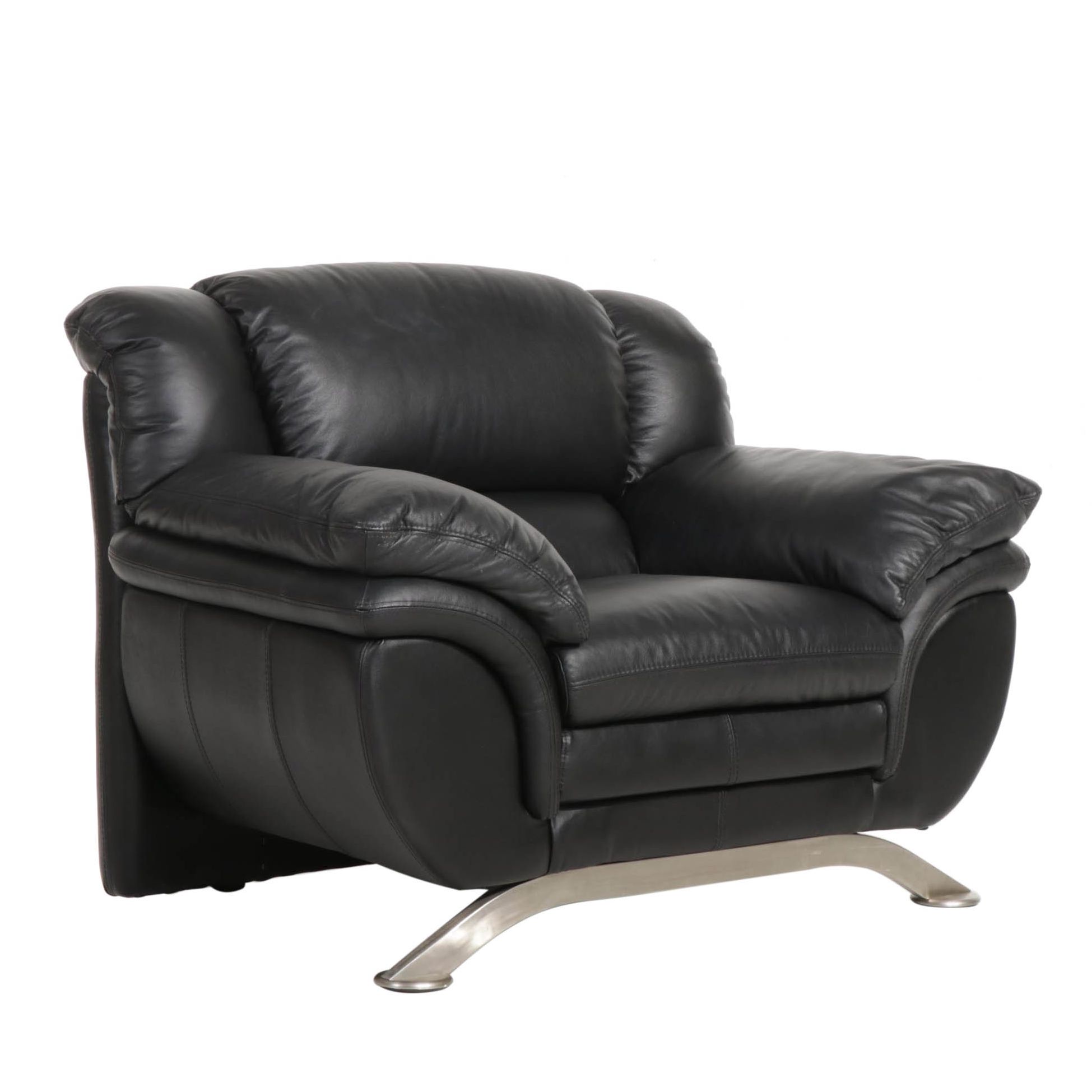 Fubao Modernist Style Black Faux Leather and Metal Lounge Chair