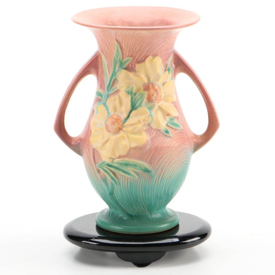 Roseville Pottery Double Handled Peony Vase