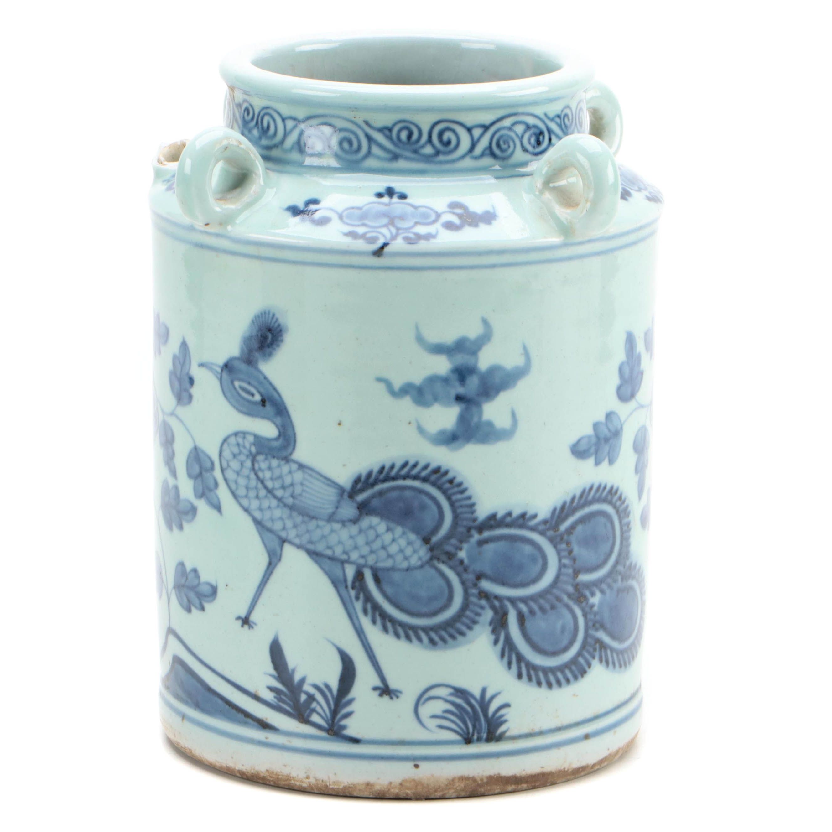 Chinese Blue and White Porcelain Ring Handled Wine Jug