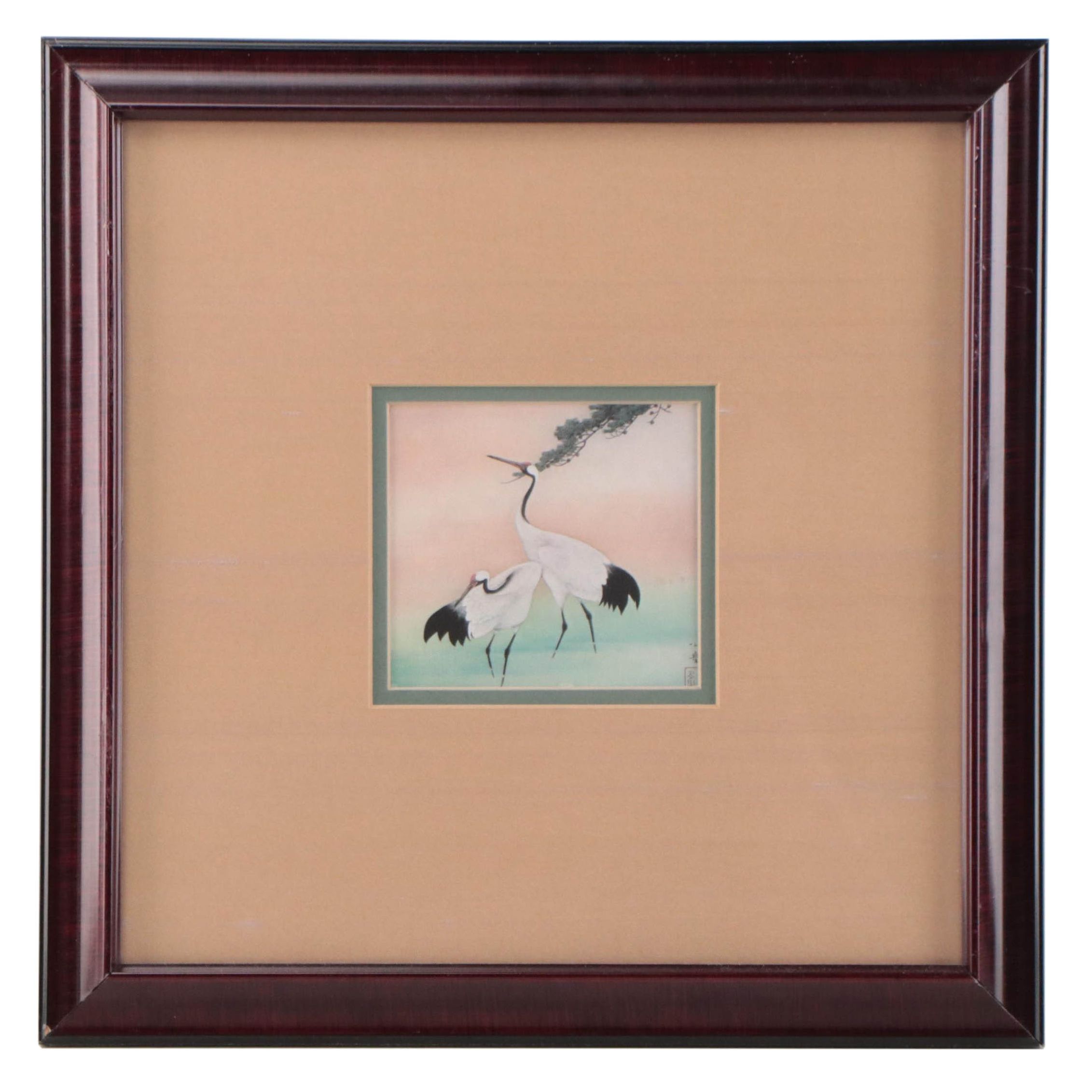 East Asian Offset Lithograph of Cranes