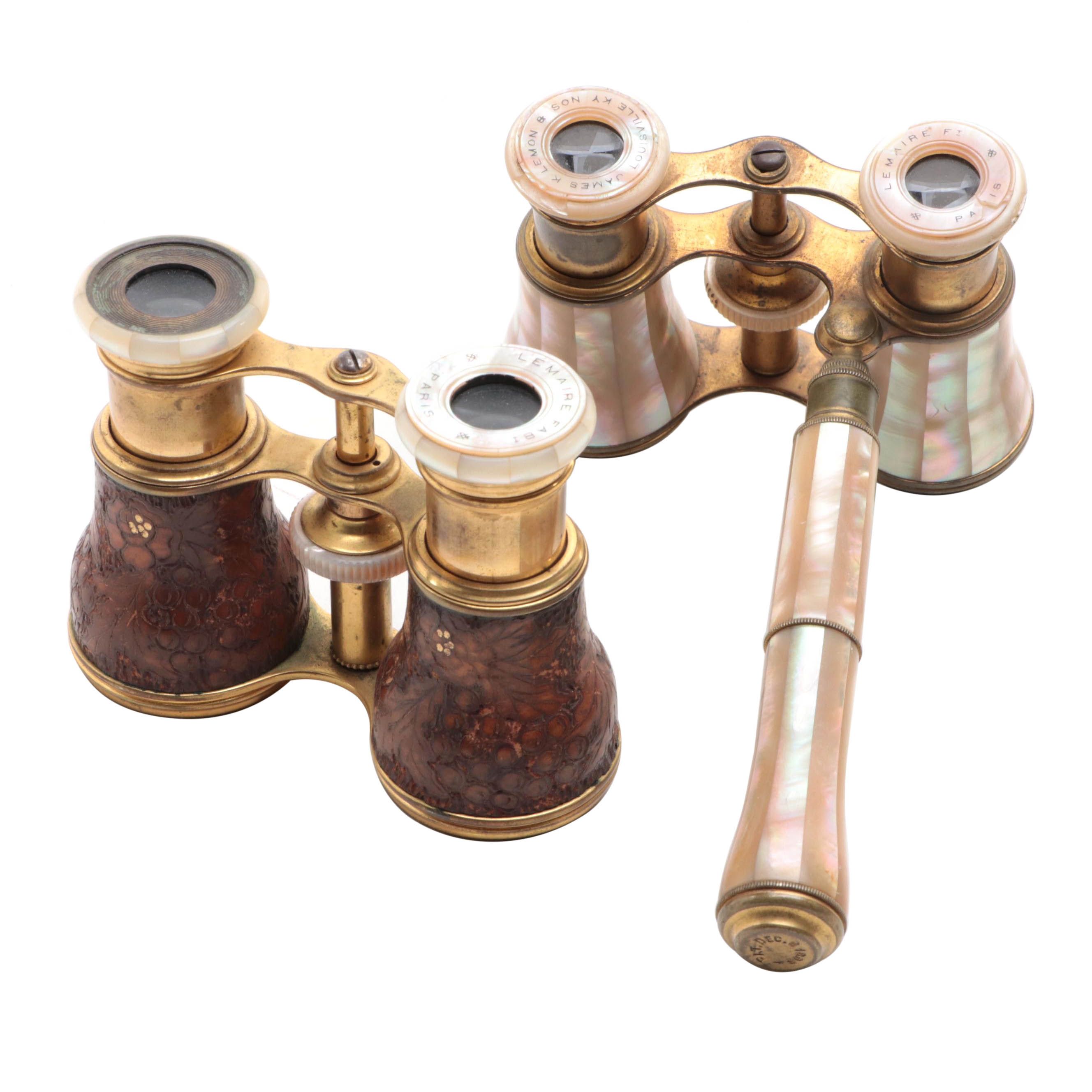 LeMaire Monogrammed Mother of Pearl and Other Leather-Wrapped Opera Glasses