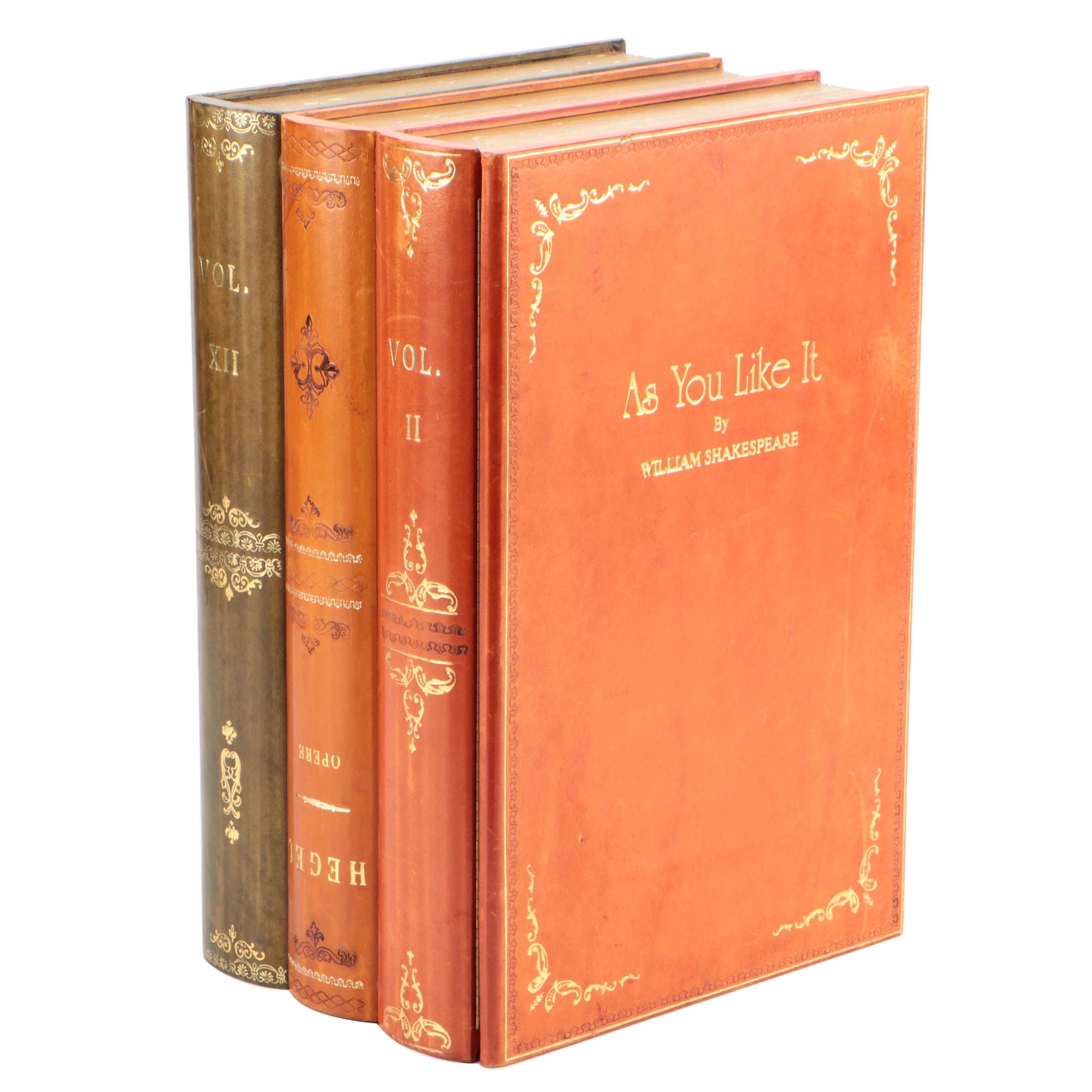 Italian Gilt Embossed Calfskin Leather Book Stack Storage Box