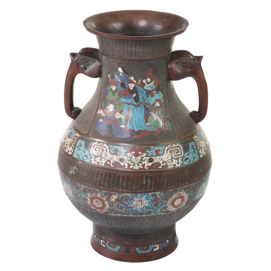 Japanese Bronze and Champleve Enamel Floor Vase
