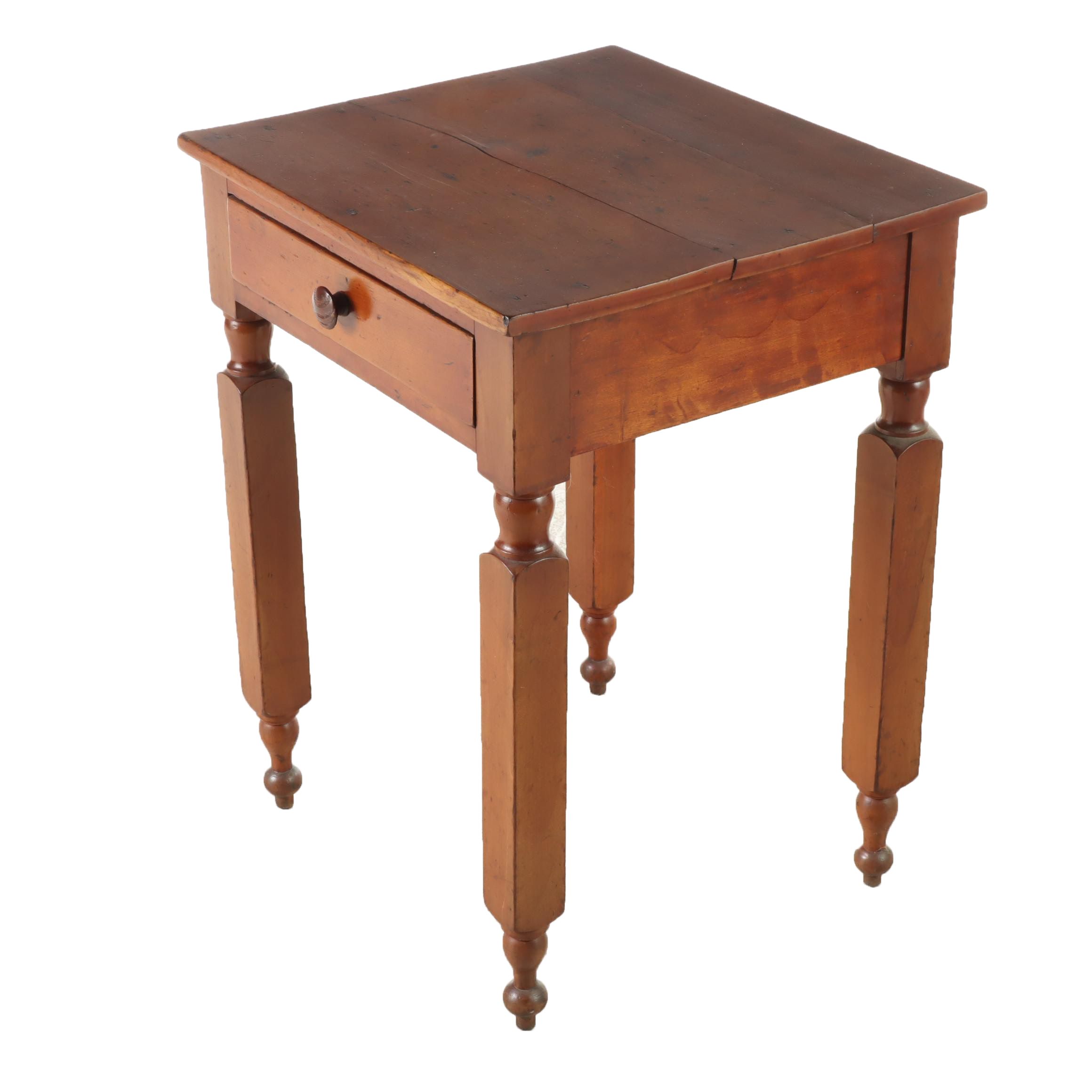 American Primitive Cherrywood Side Table, 19th Century