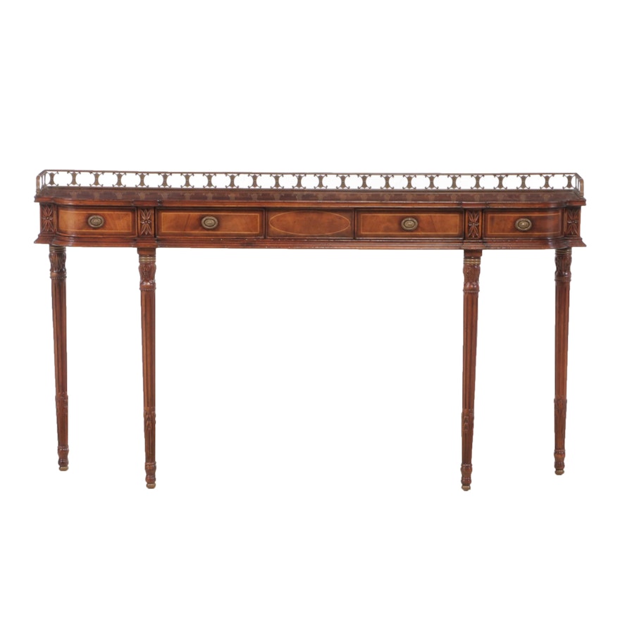 Jonathan Charles George III Style Mahogany Galleried Console Table