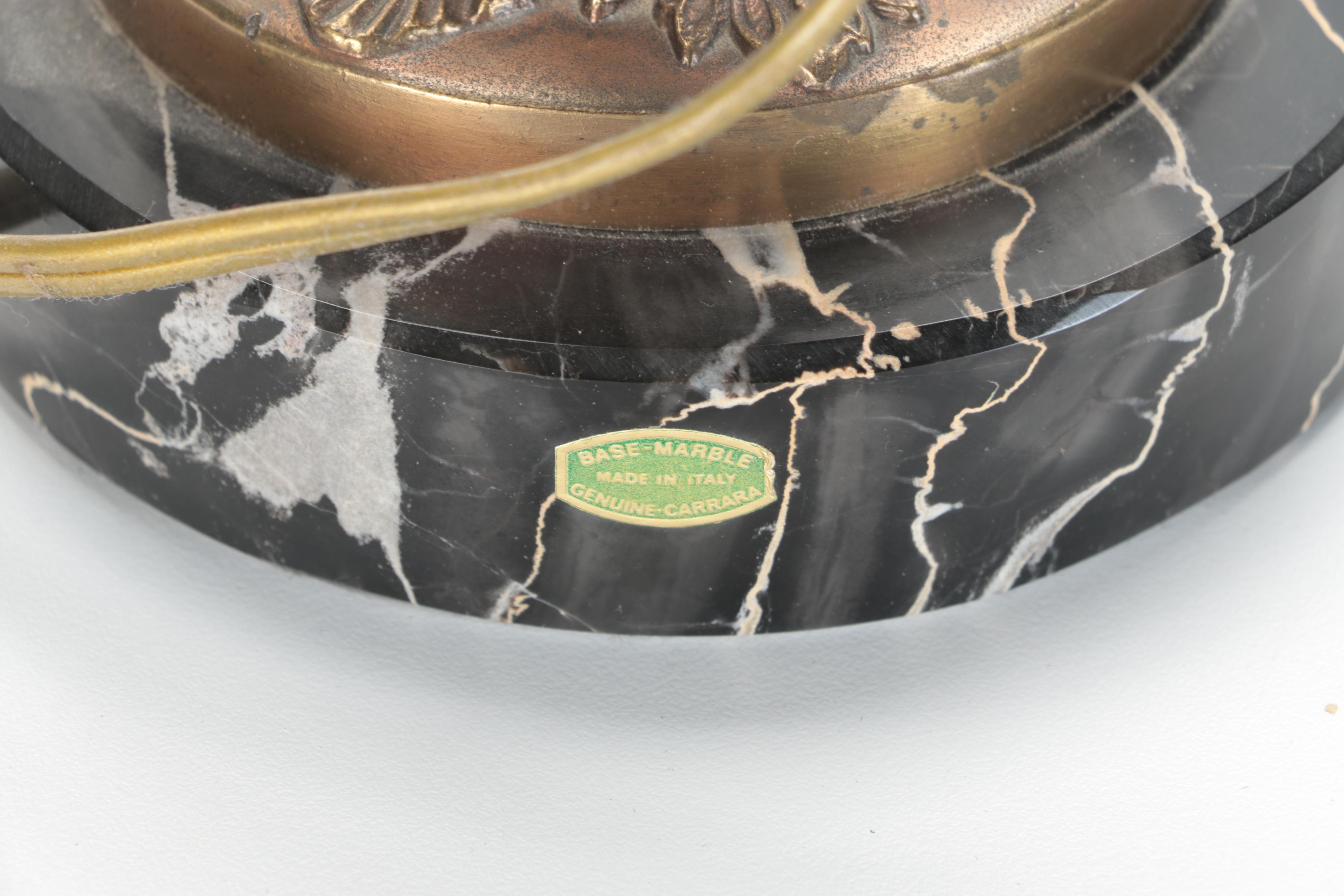 Italian Marble Three-Branch Bouillotte Style Brass Table Lamp