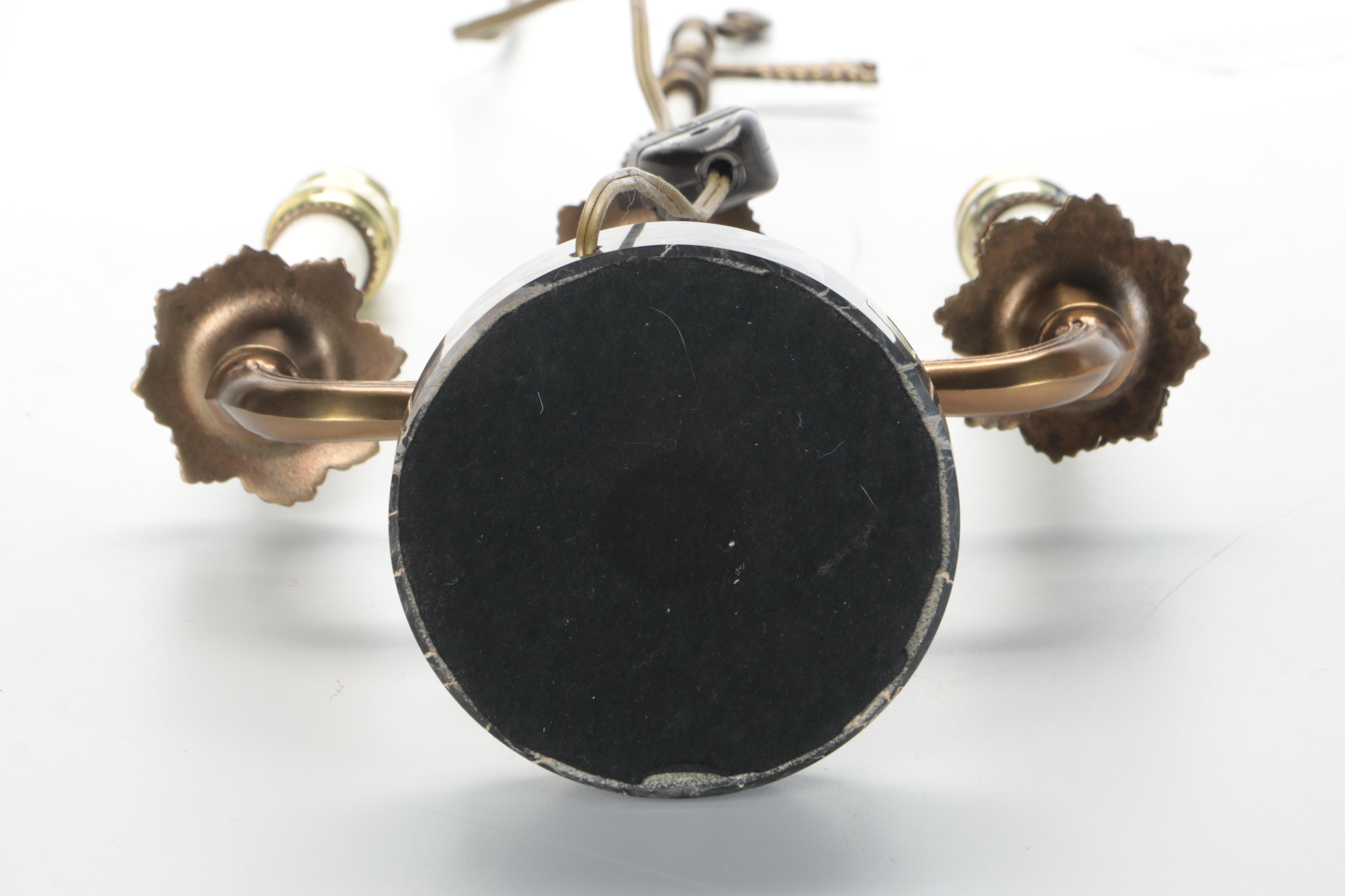 Italian Marble Three-Branch Bouillotte Style Brass Table Lamp