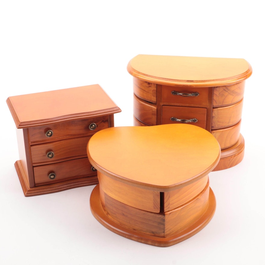 Heart-Shaped and Other Wooden Jewelry Boxes