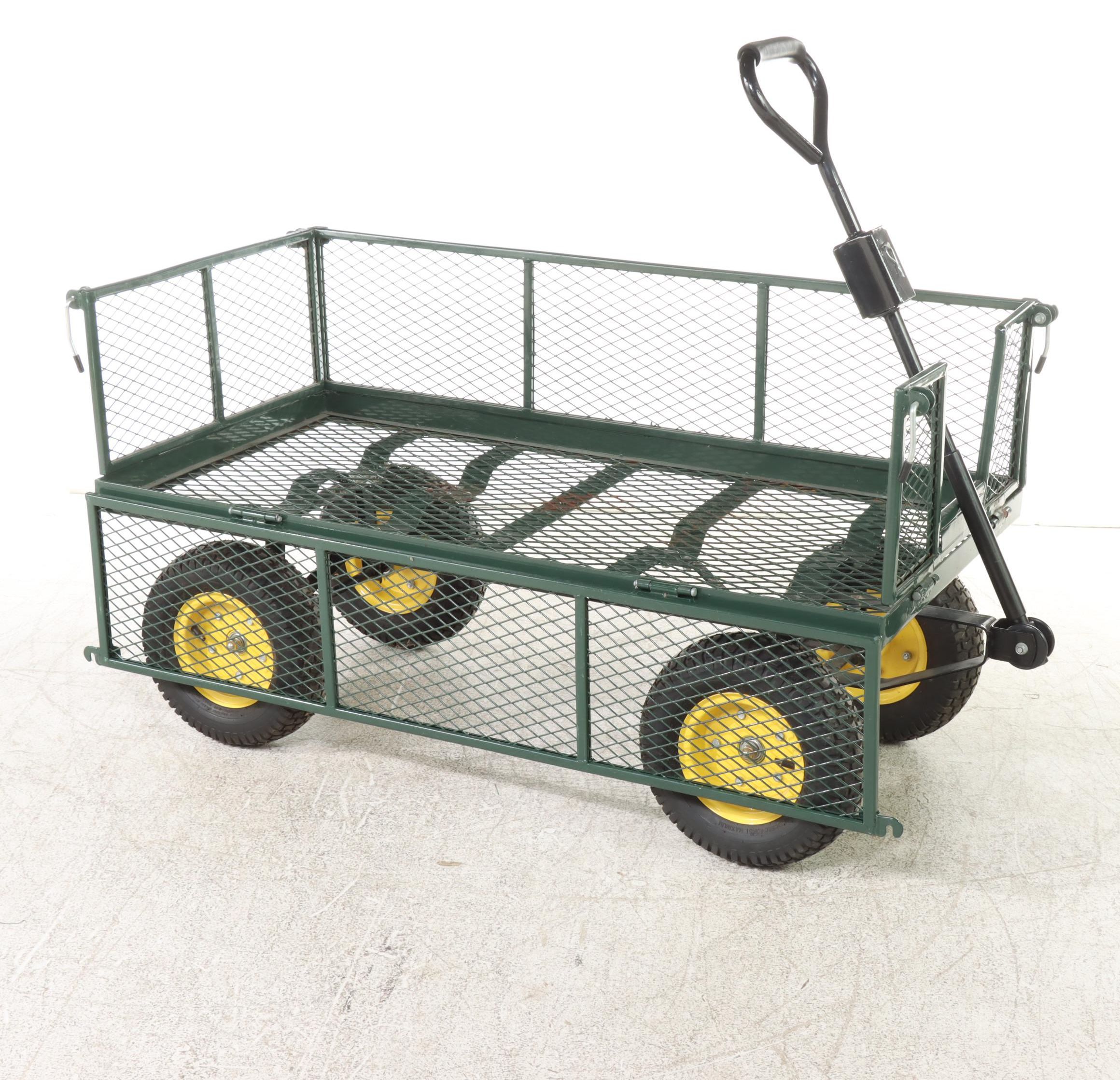 Green Enameled Metal Gardening Wagon