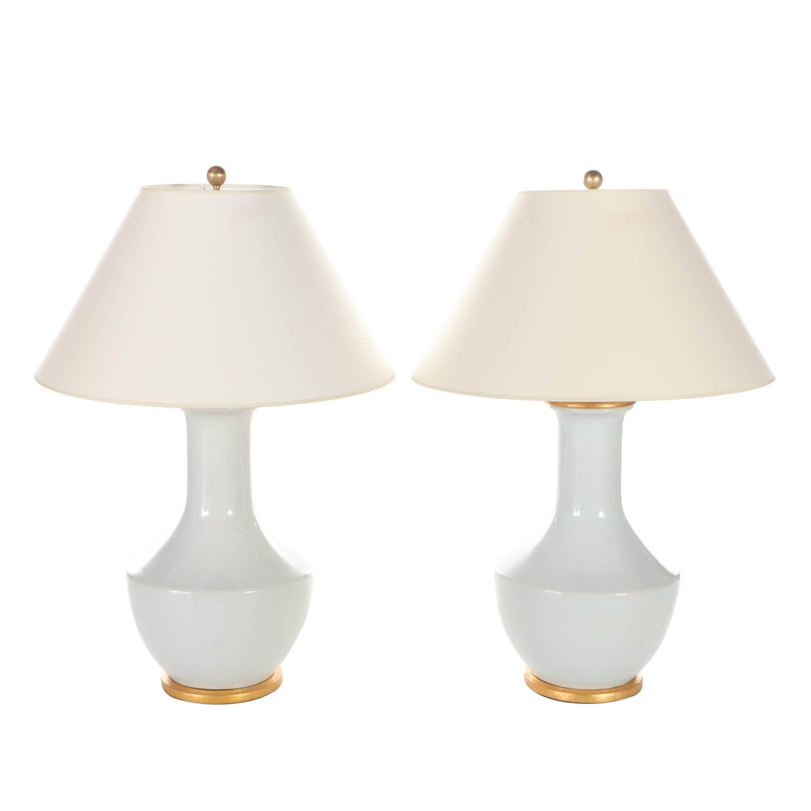 Pair of Visual Comfort & Co. White Glazed Ceramic and Giltwood Table Lamps