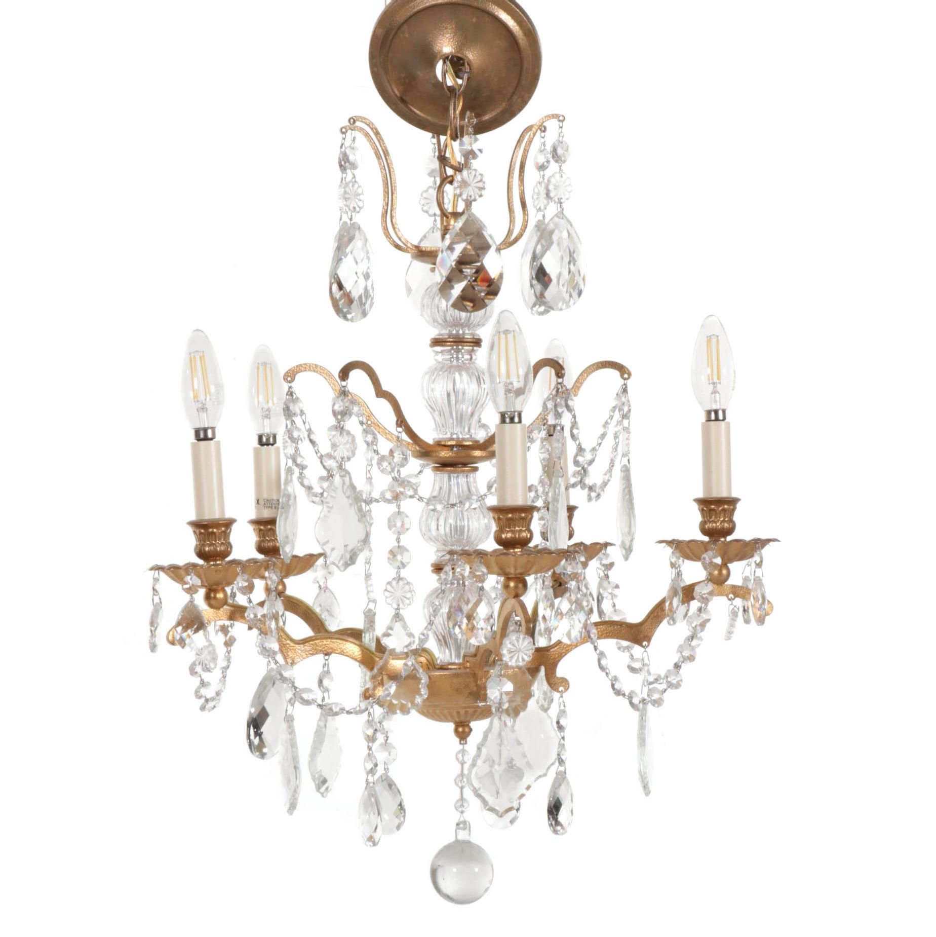 Swarovski Lighting Gilt Metal and Crystal Five-Arm Chandelier