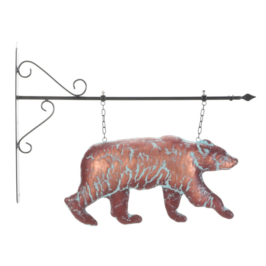 Patinated Copper Wall-Mount Hanging Bear Sign