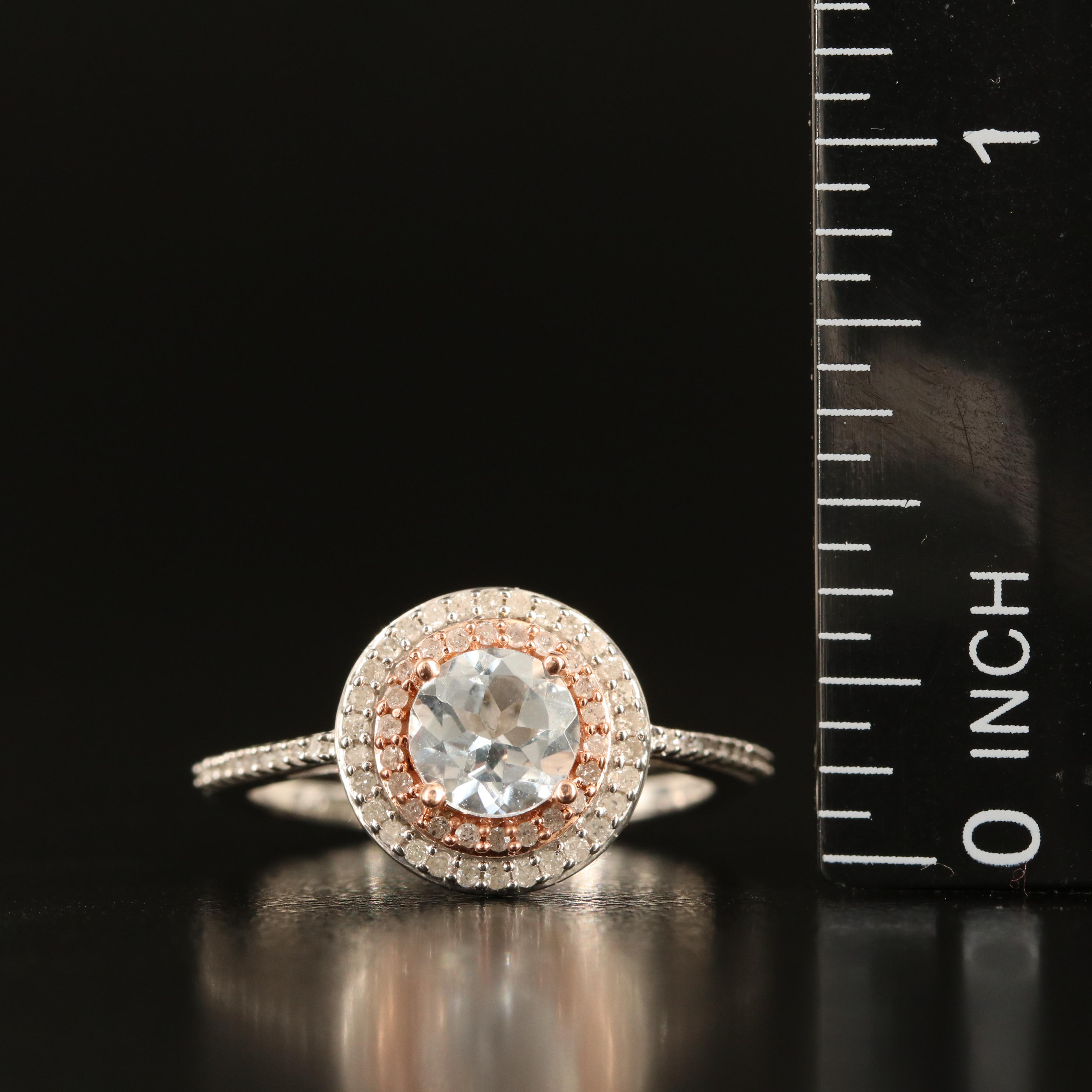 Sterling Aquamarine and Diamond Ring with 10K Rose Gold Accent