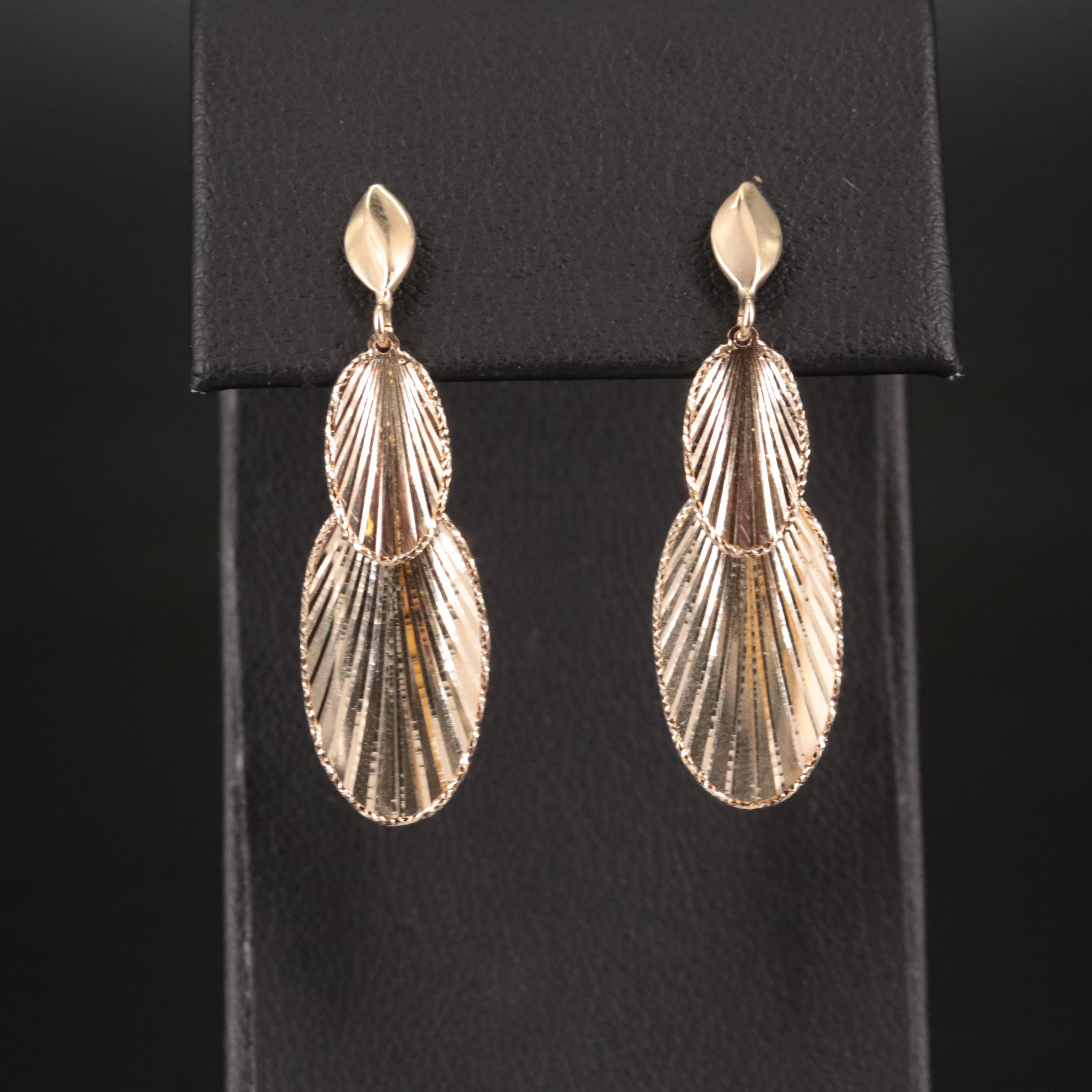 14K Graduated Leaf Drop Earrings