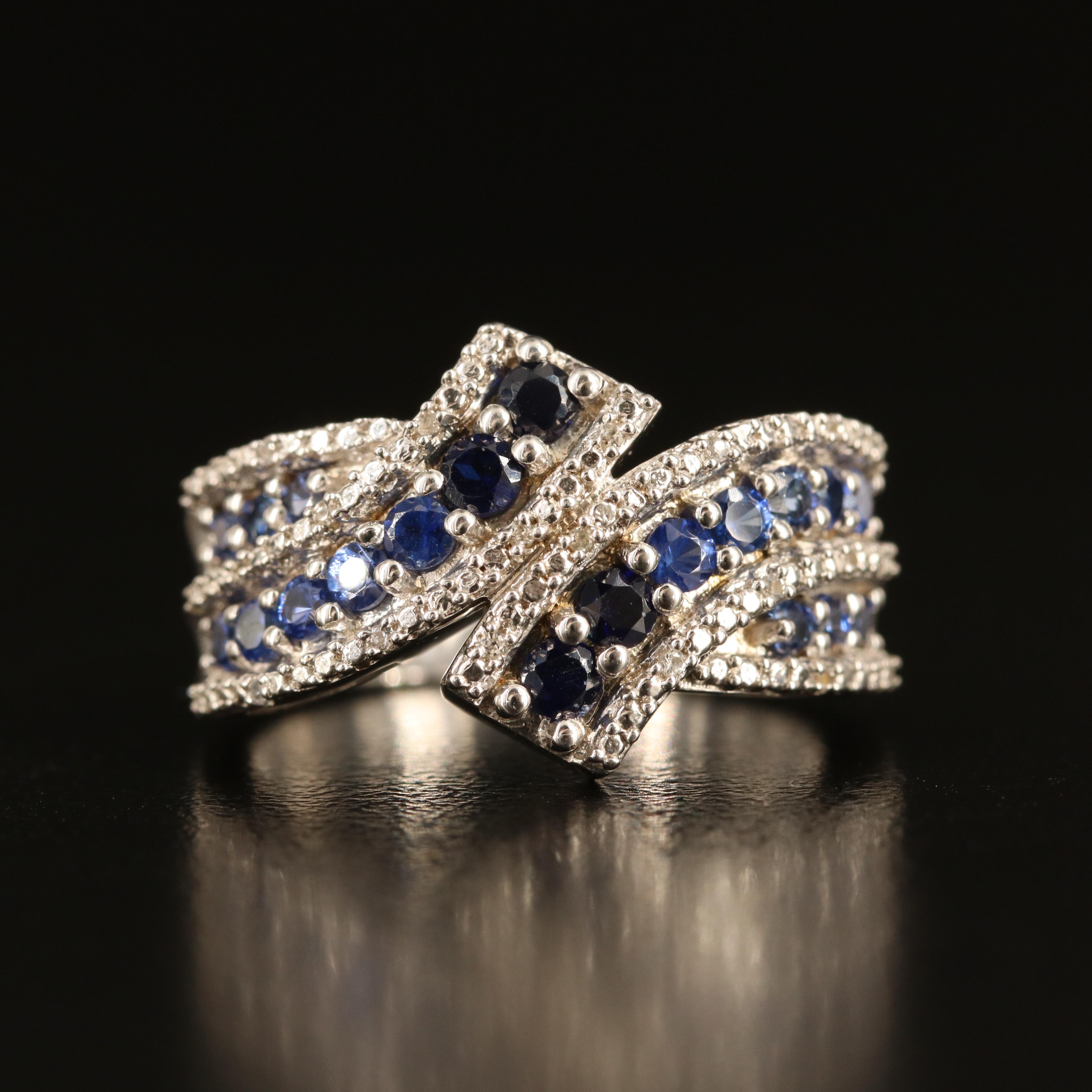 Sterling Sapphire and White Sapphire Bypass Ring