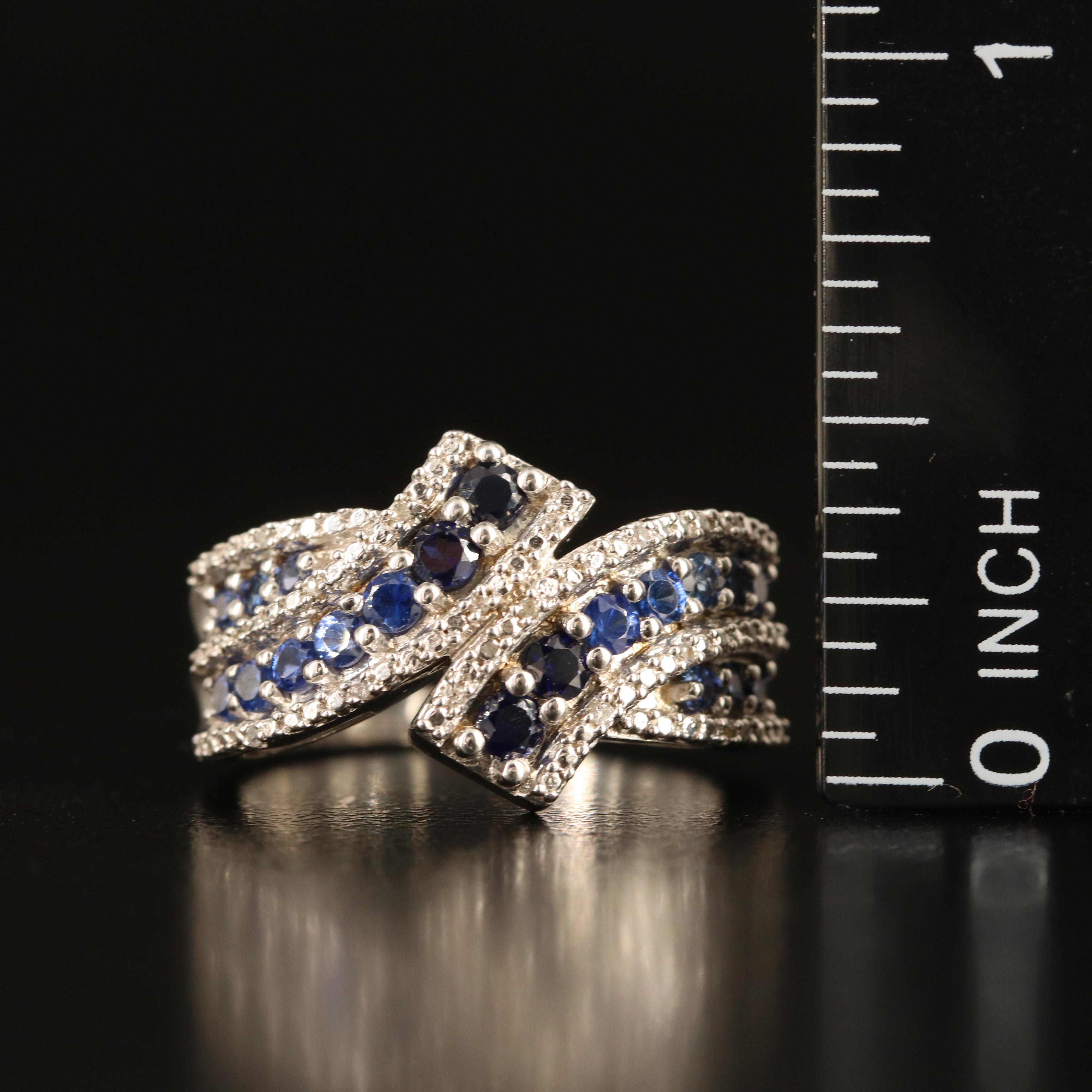 Sterling Sapphire and White Sapphire Bypass Ring