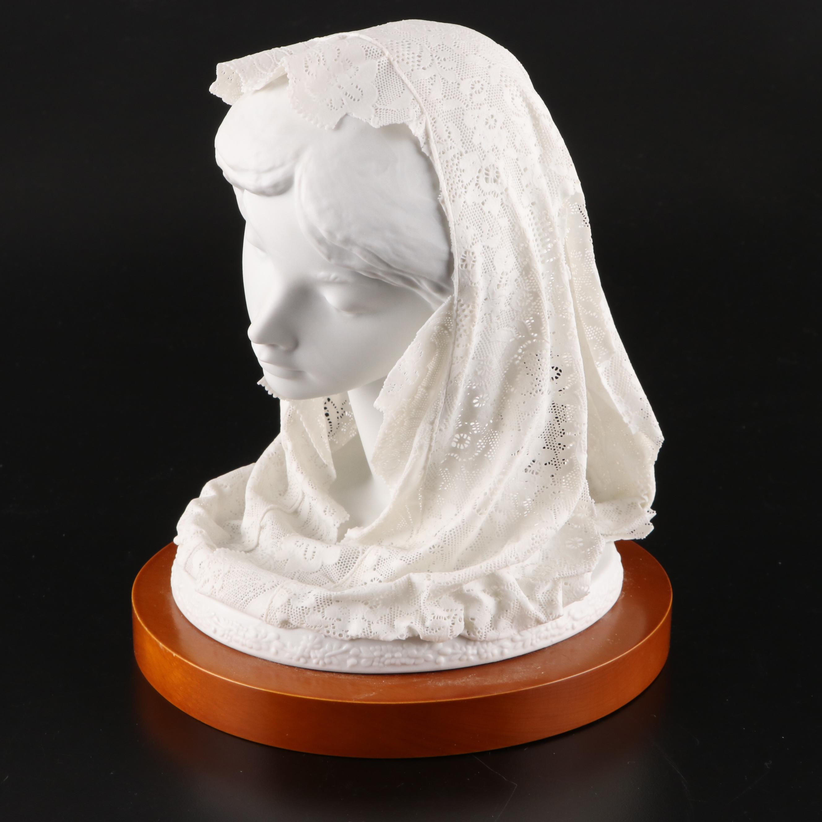 Lladró "Small Bust with Veil" Porcelain Lace Sculpture