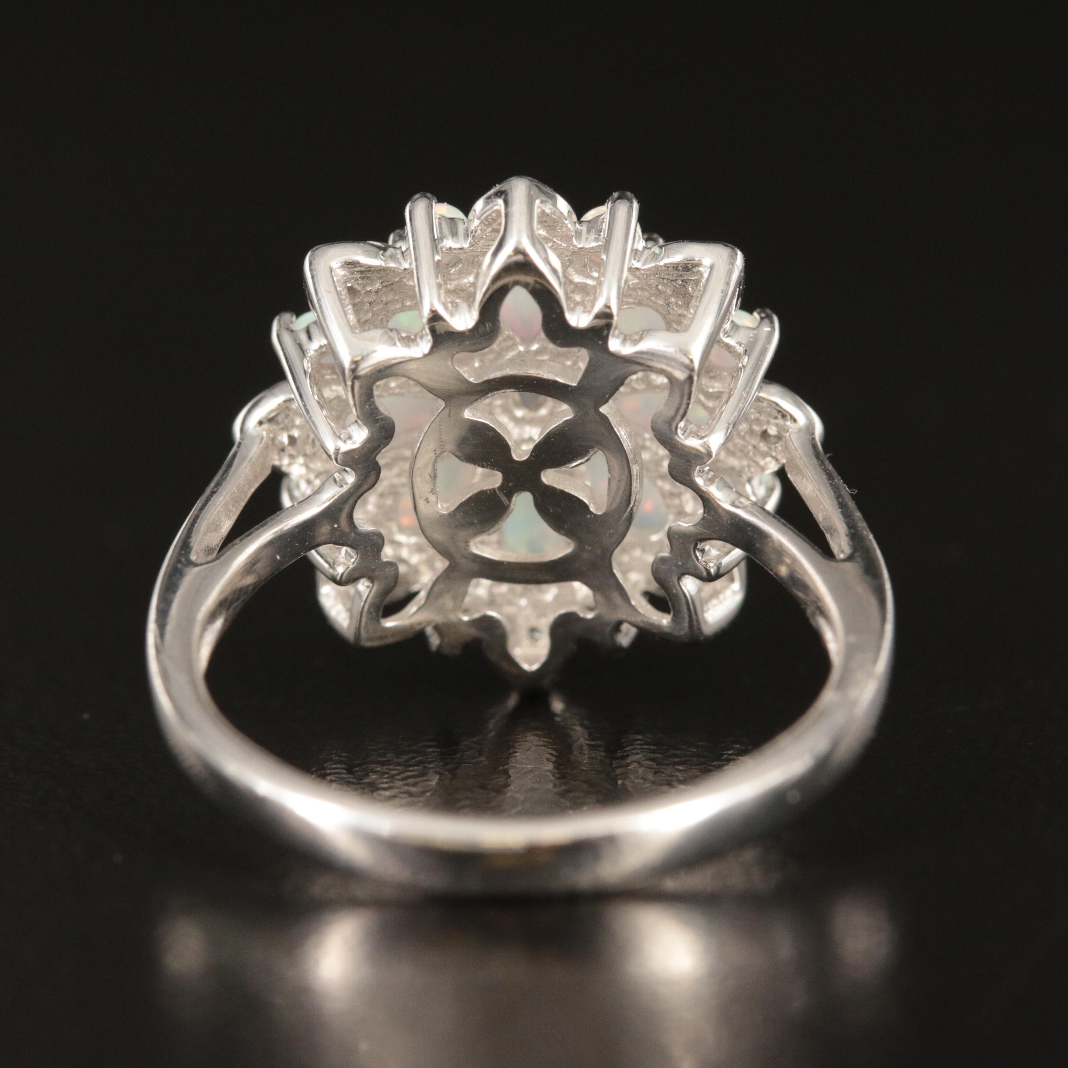 Sterling Opal and White Sapphire Flower Ring