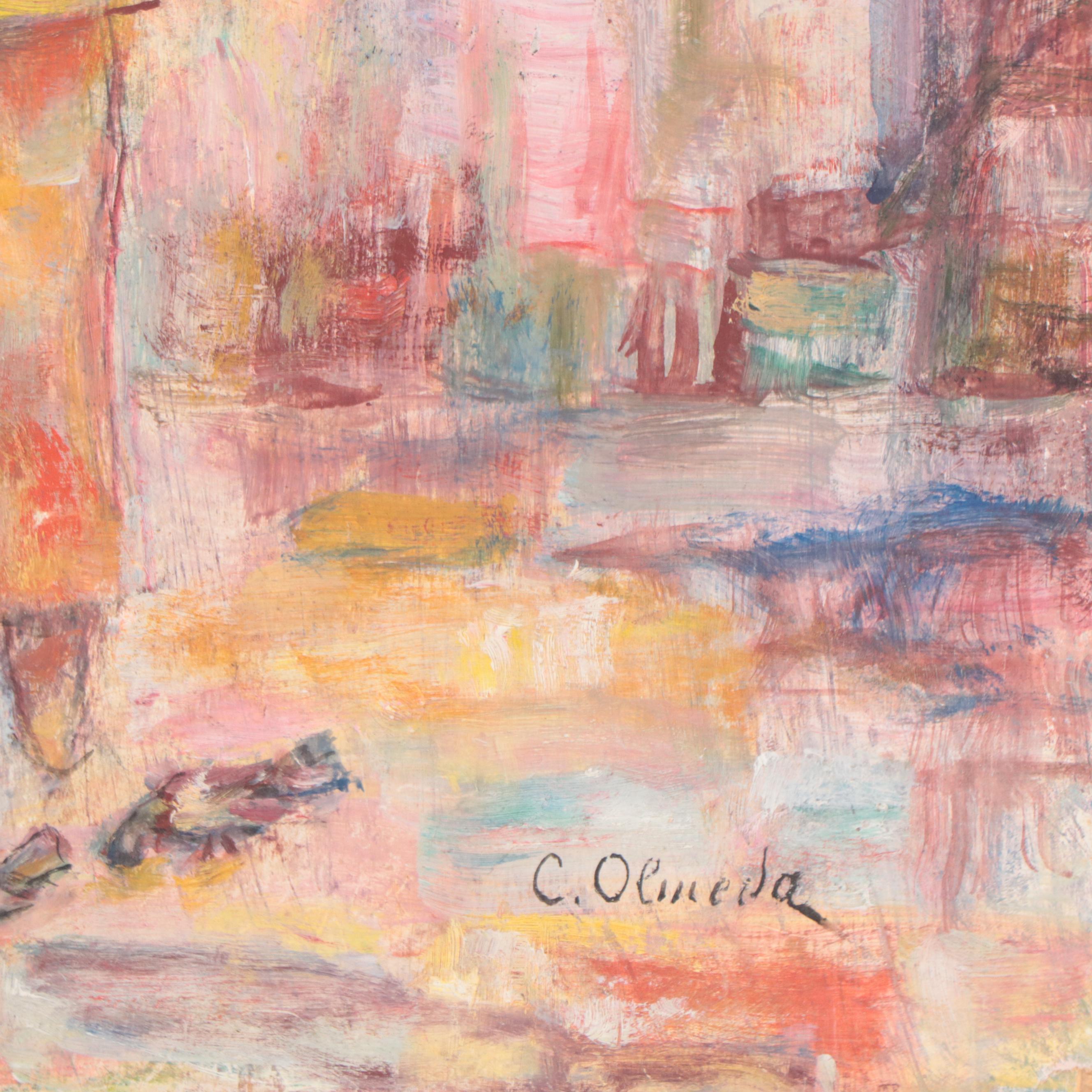 Oil Painting of Man Feeding Birds