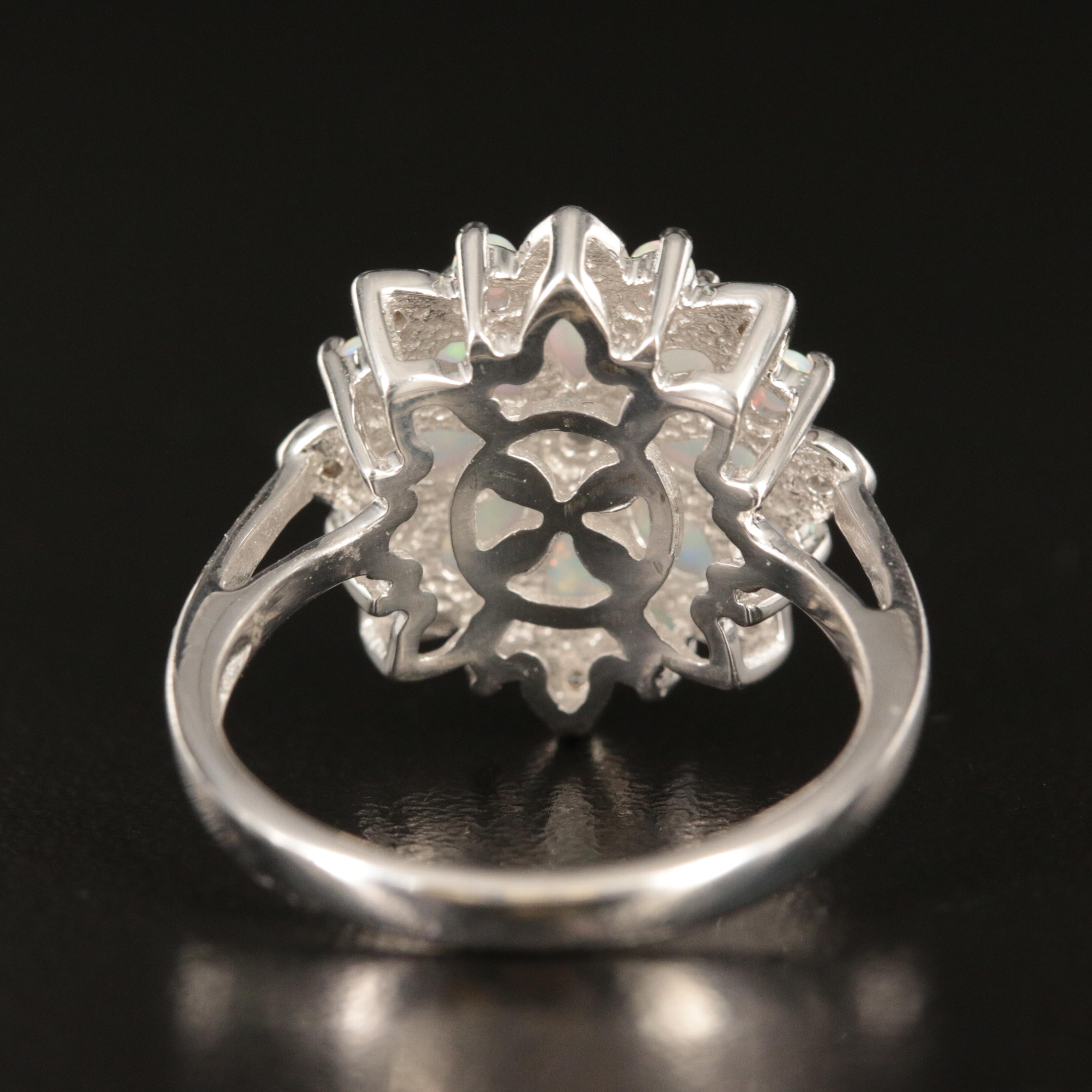 Sterling Opal and White Sapphire Flower Ring