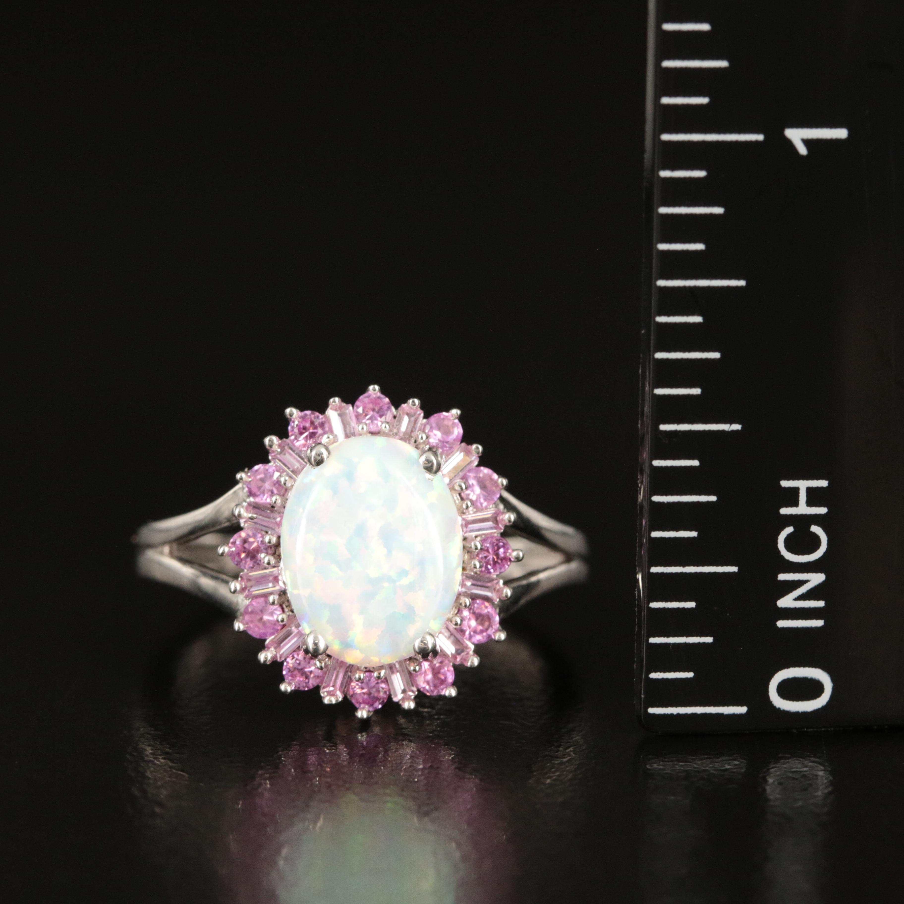 Sterling Opal and Pink Sapphire Ring