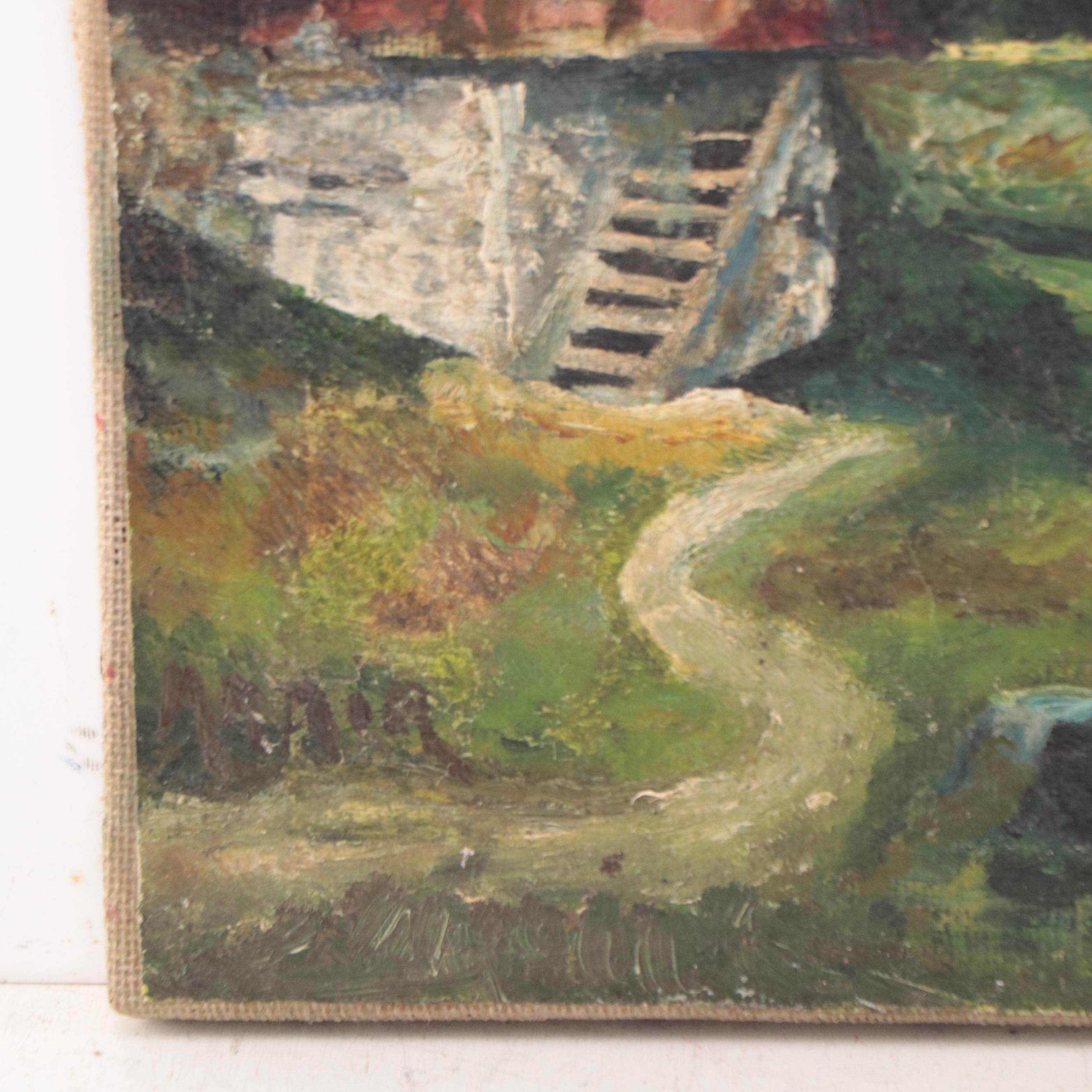 Oil Painting of Cows in Alpine Landscape