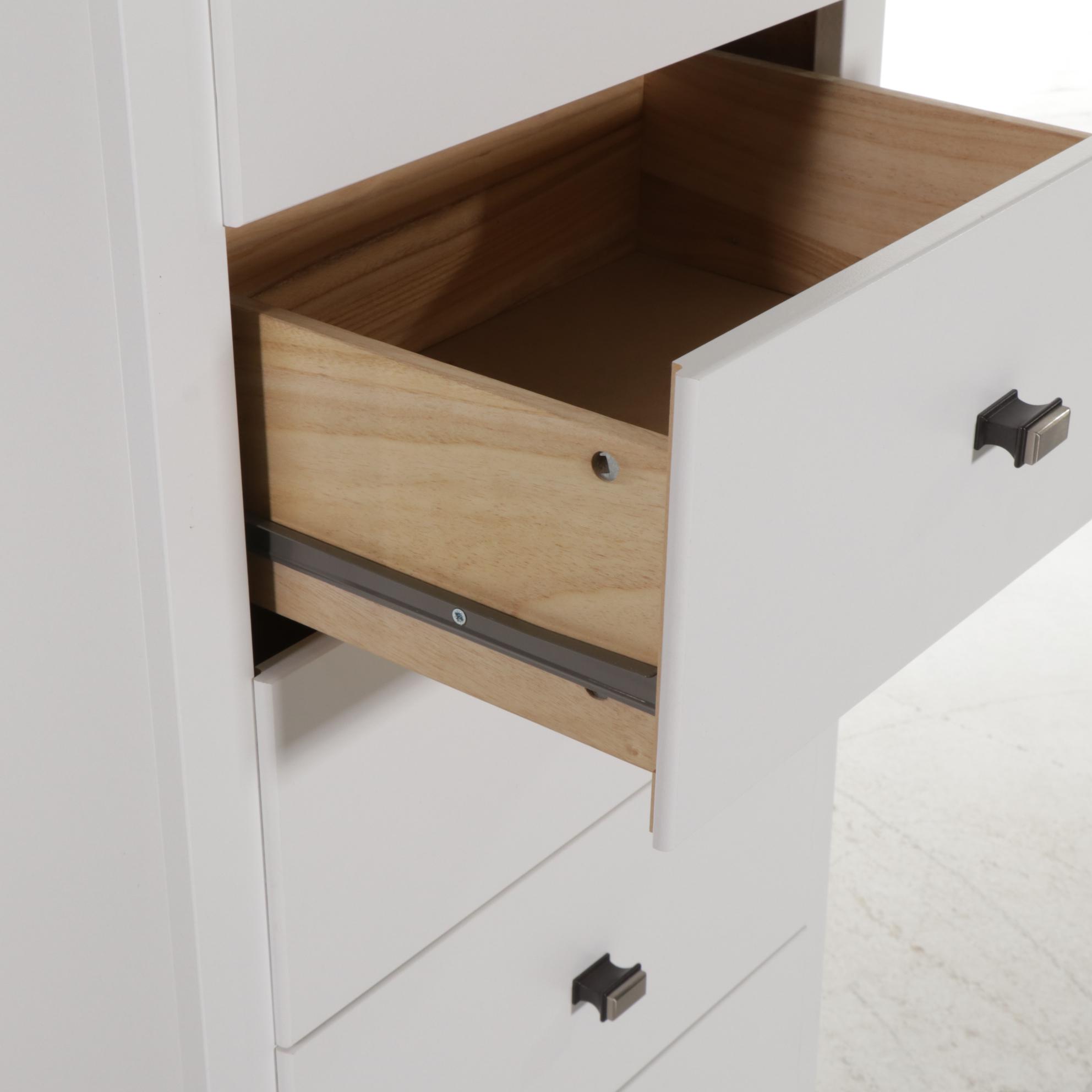 Contemporary White-Finish Tall Chest of Drawers