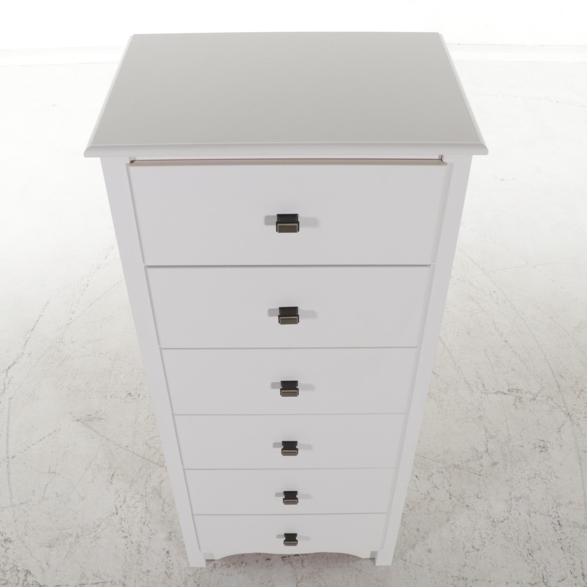 Contemporary White-Finish Tall Chest of Drawers