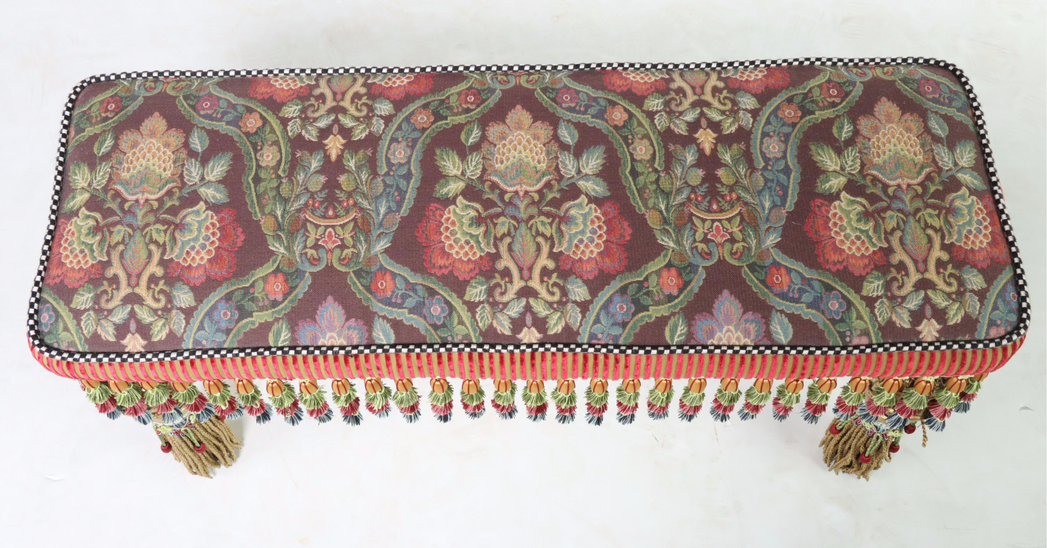 Pair of MacKenzie-Childs Upholstered Benches With Tassel Trim