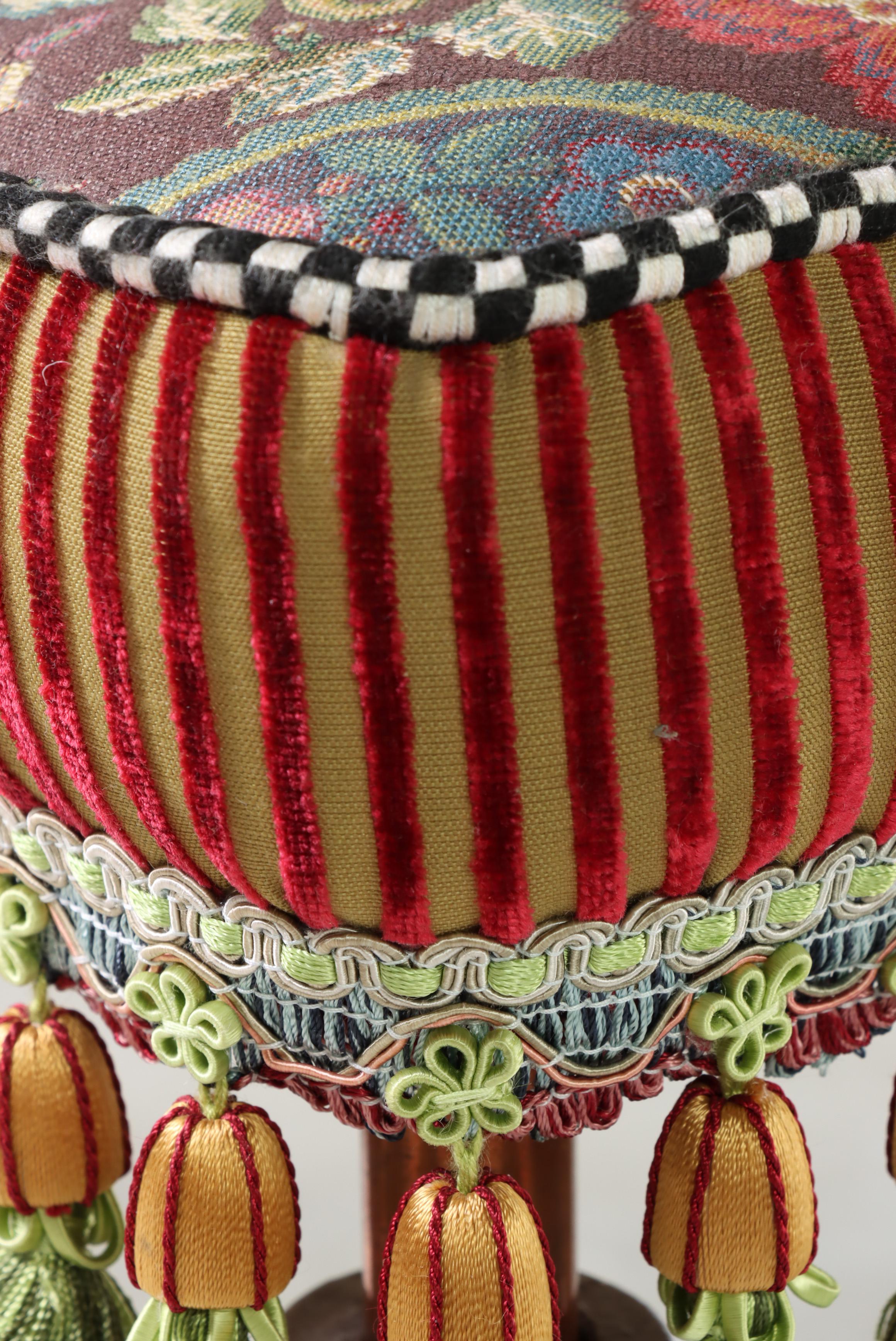 Pair of MacKenzie-Childs Upholstered Benches With Tassel Trim