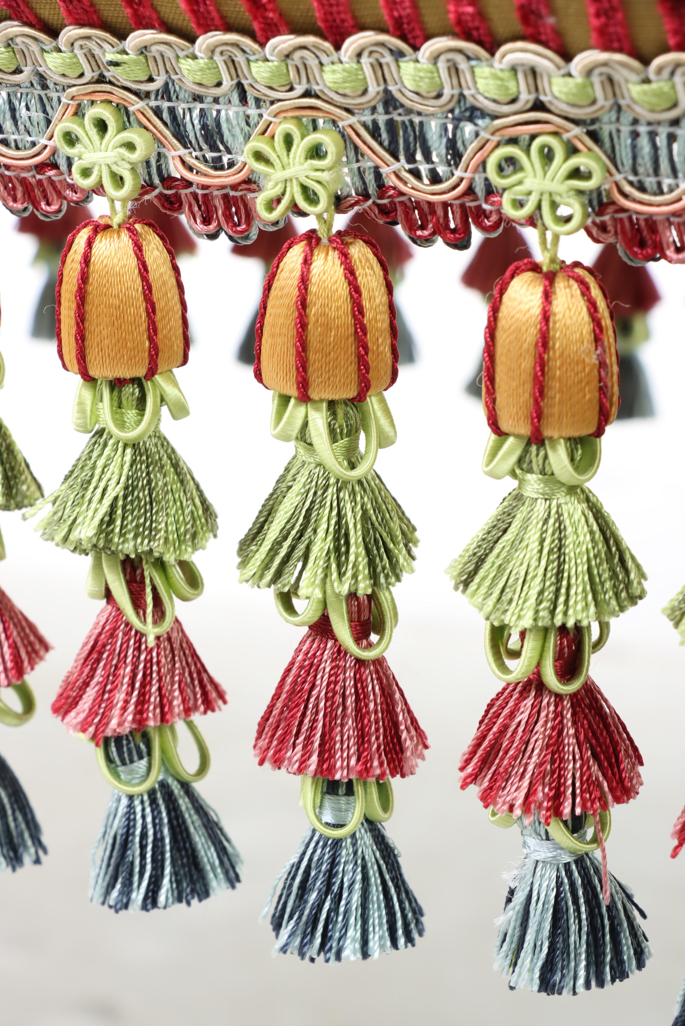 Pair of MacKenzie-Childs Upholstered Benches With Tassel Trim