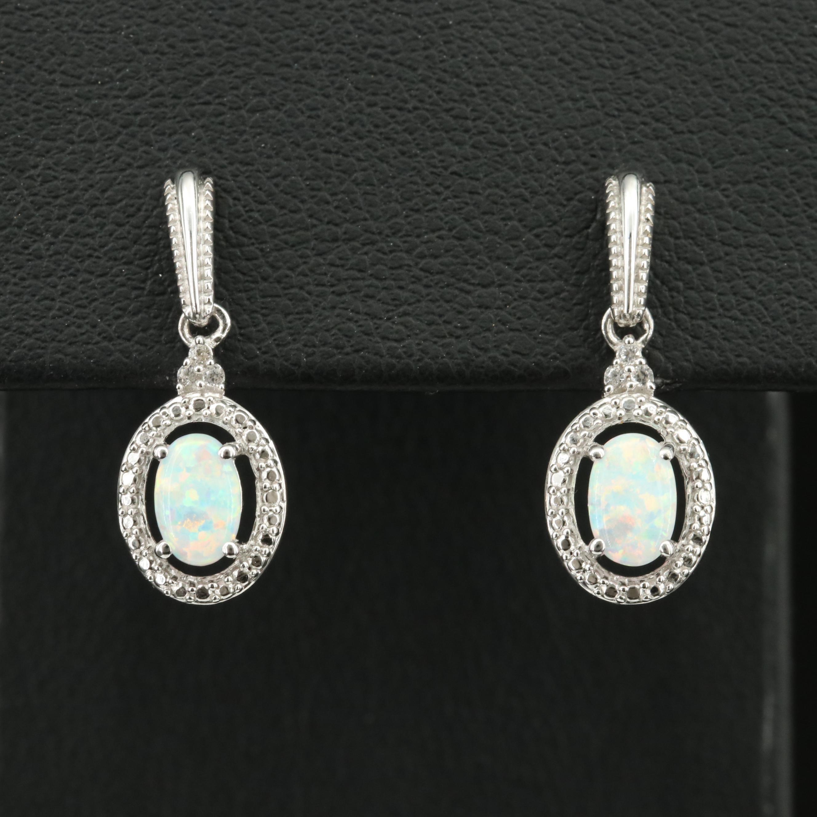 Sterling Opal and White Sapphire Earrings