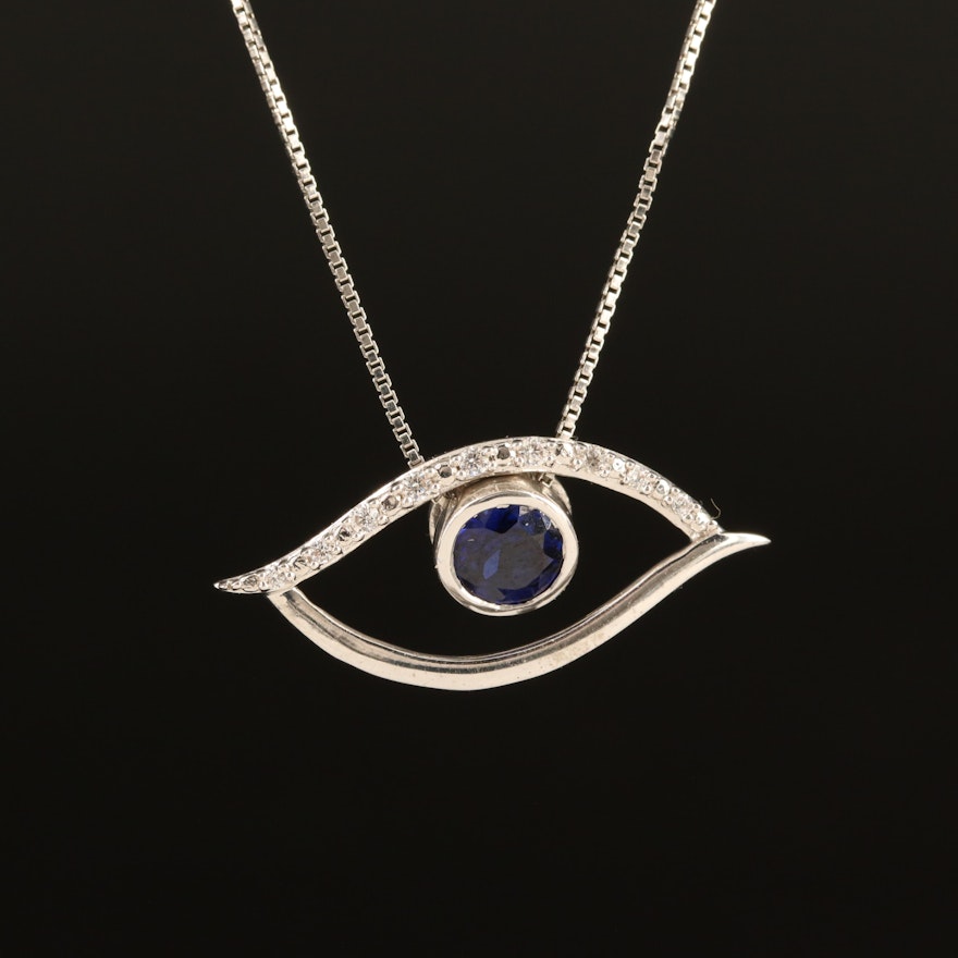 Sterling Sapphire Evil Eye Pendant Necklace