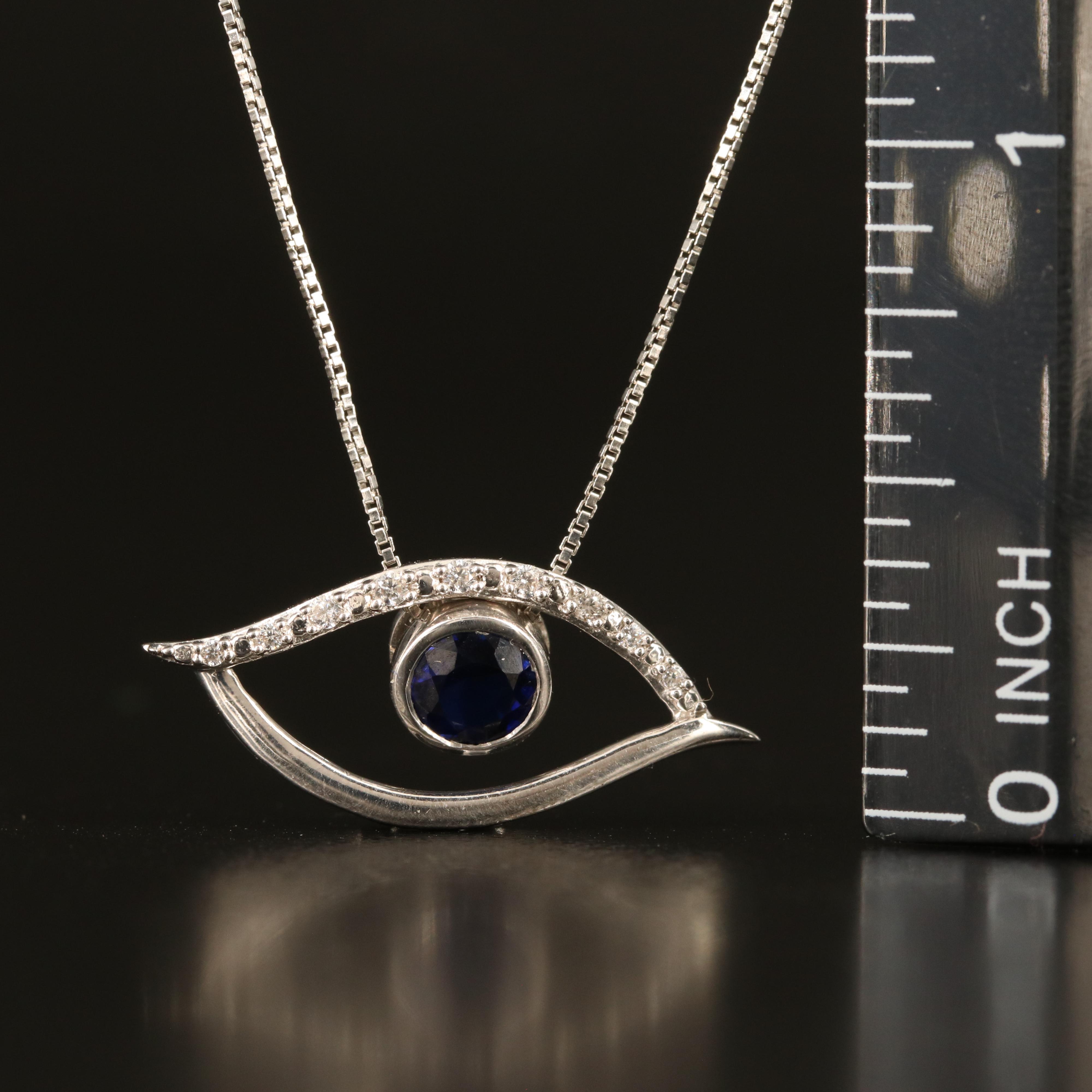 Sterling Sapphire Evil Eye Pendant Necklace