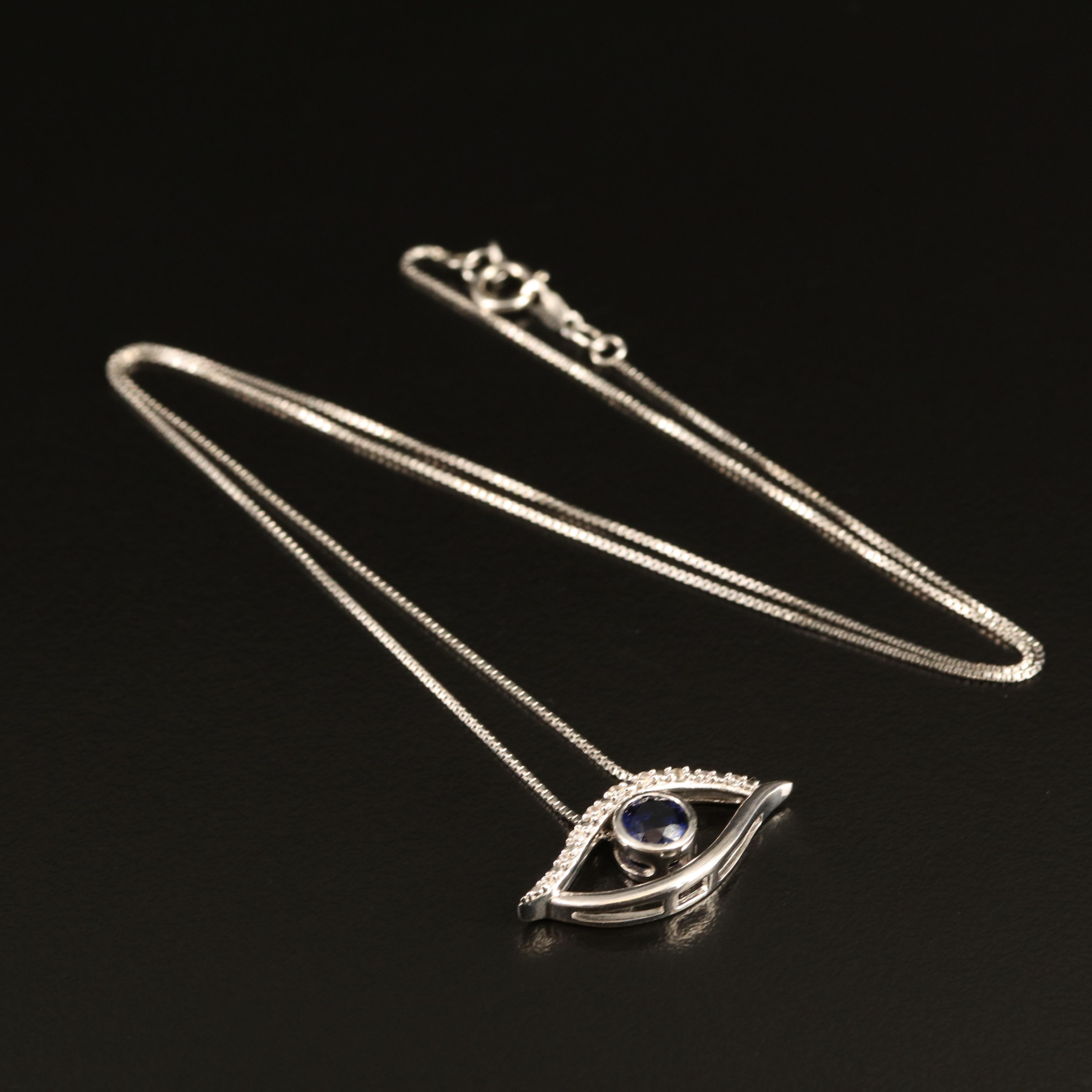Sterling Sapphire Evil Eye Pendant Necklace