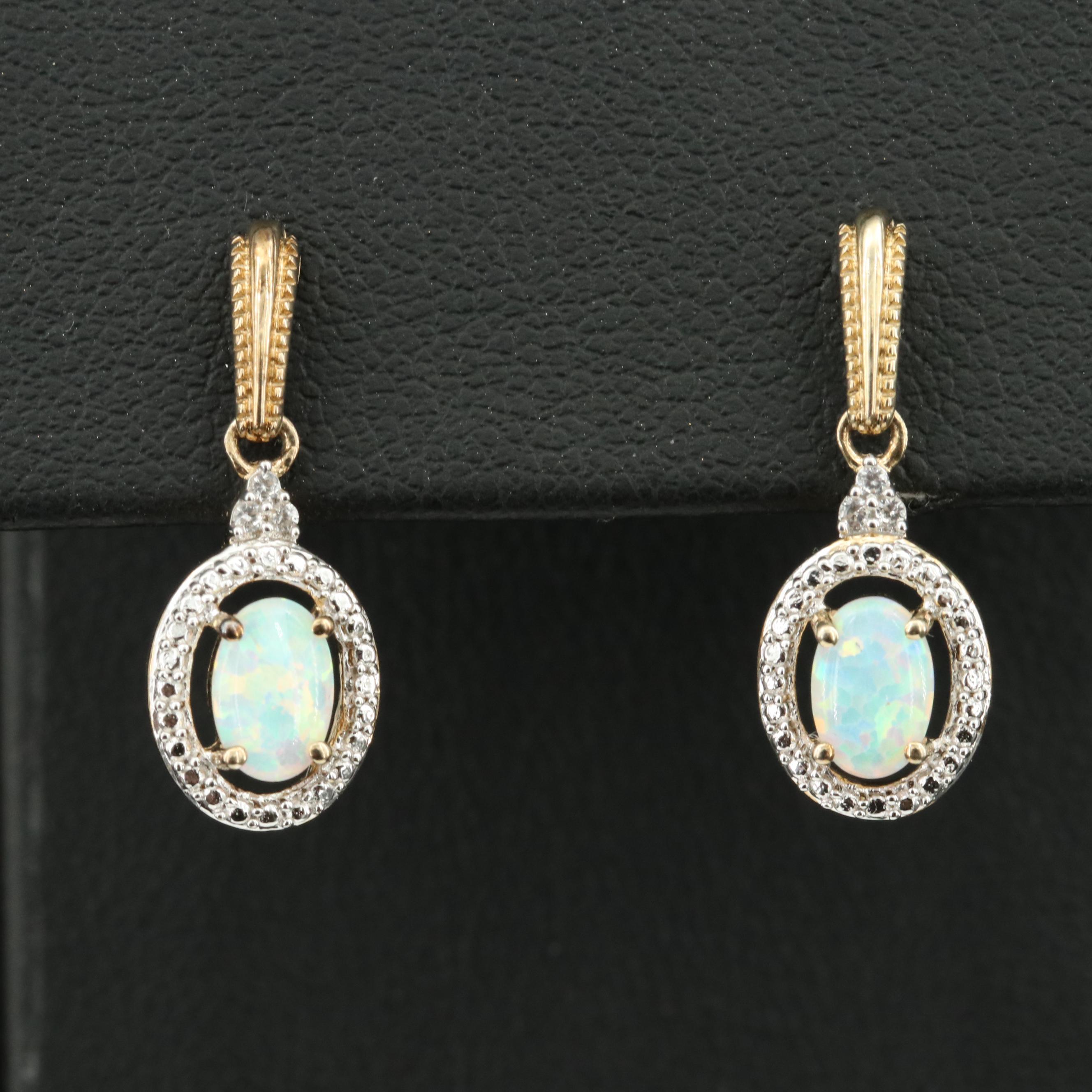 Sterling Opal and White Sapphire Earrings