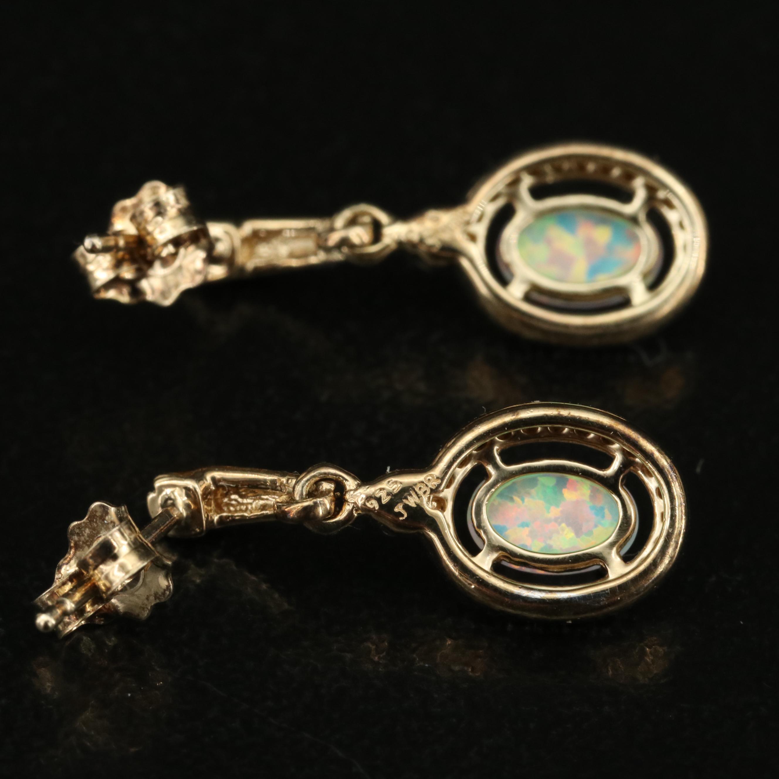Sterling Opal and White Sapphire Earrings