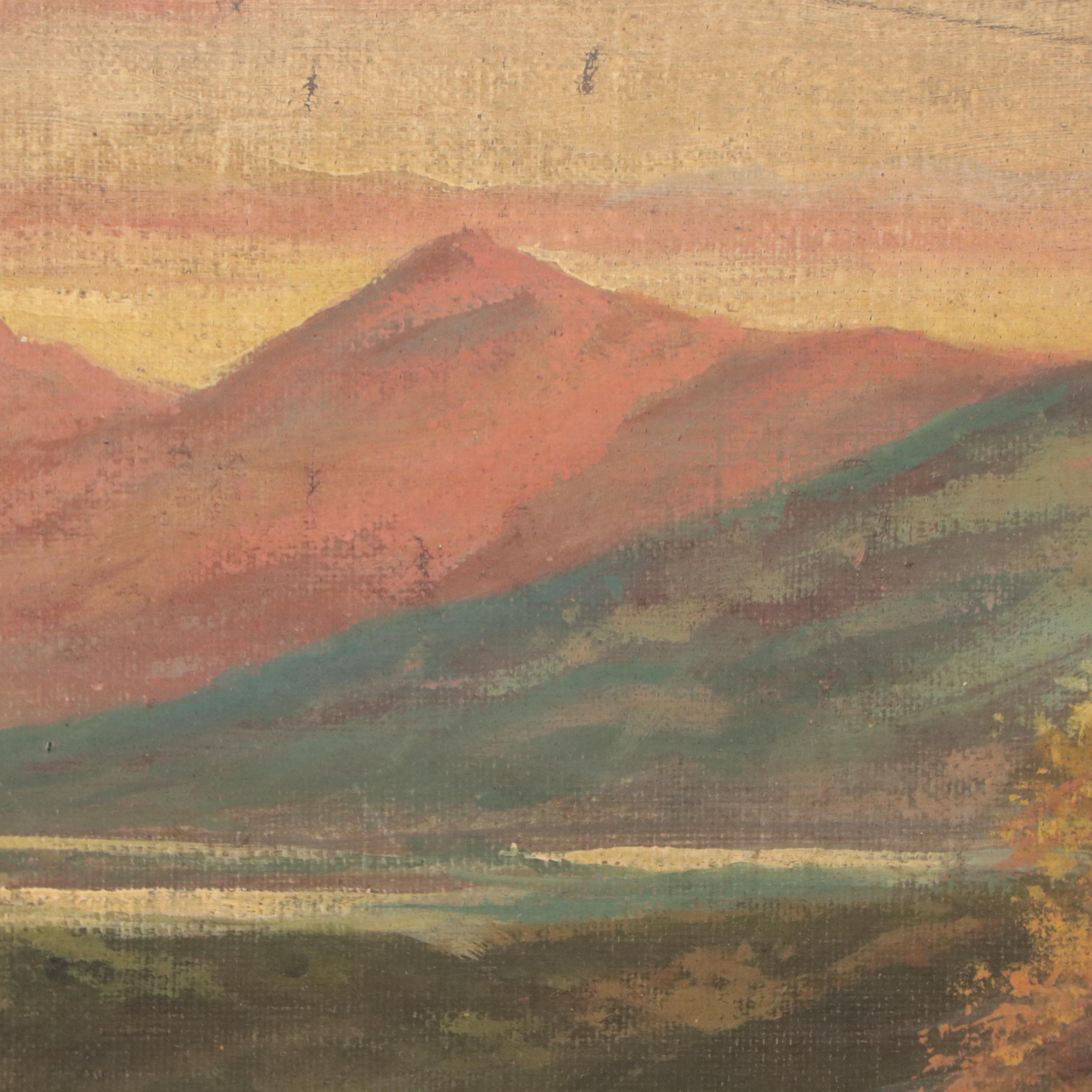 Oil Painting of Cows in Alpine Landscape