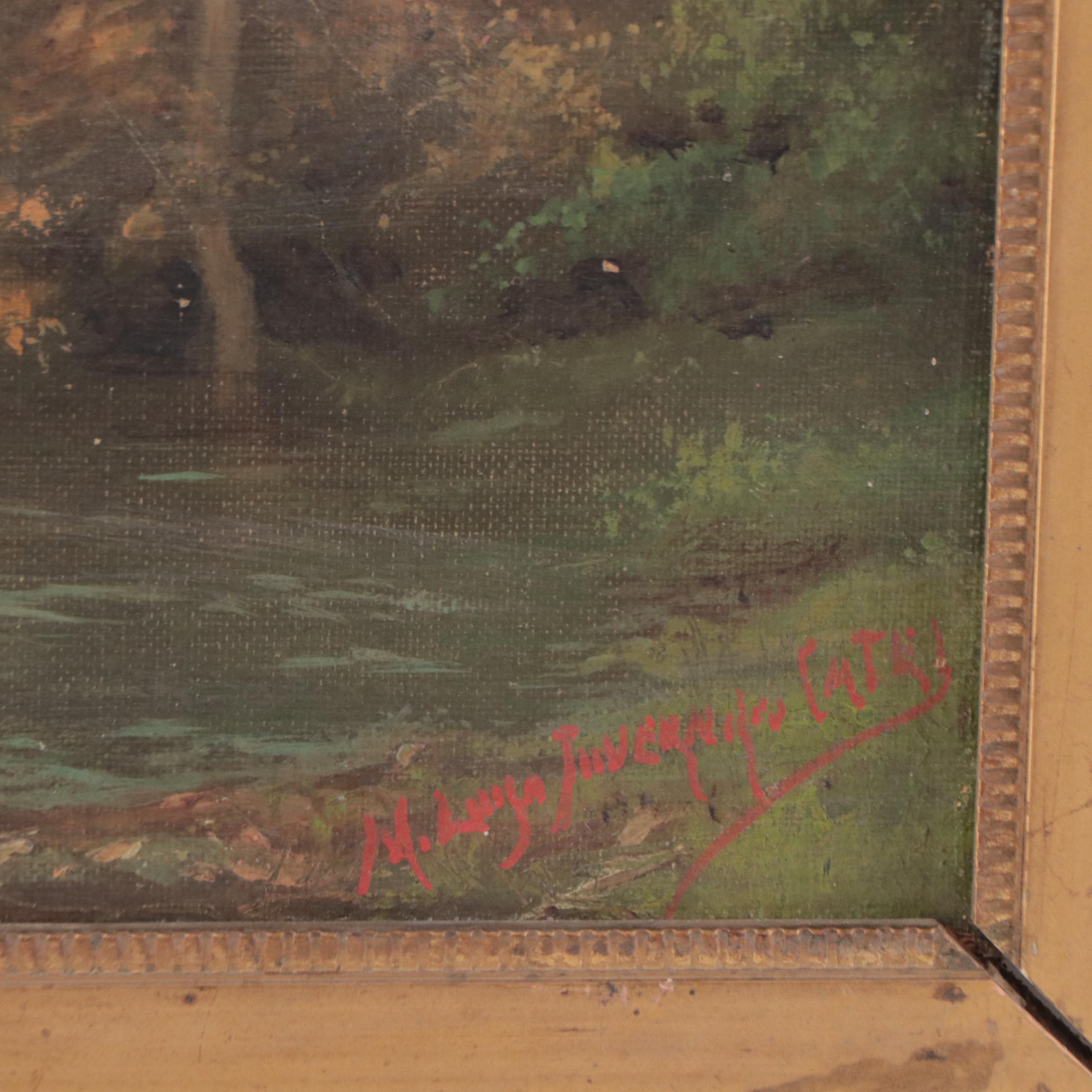 Oil Painting of Cows in Alpine Landscape