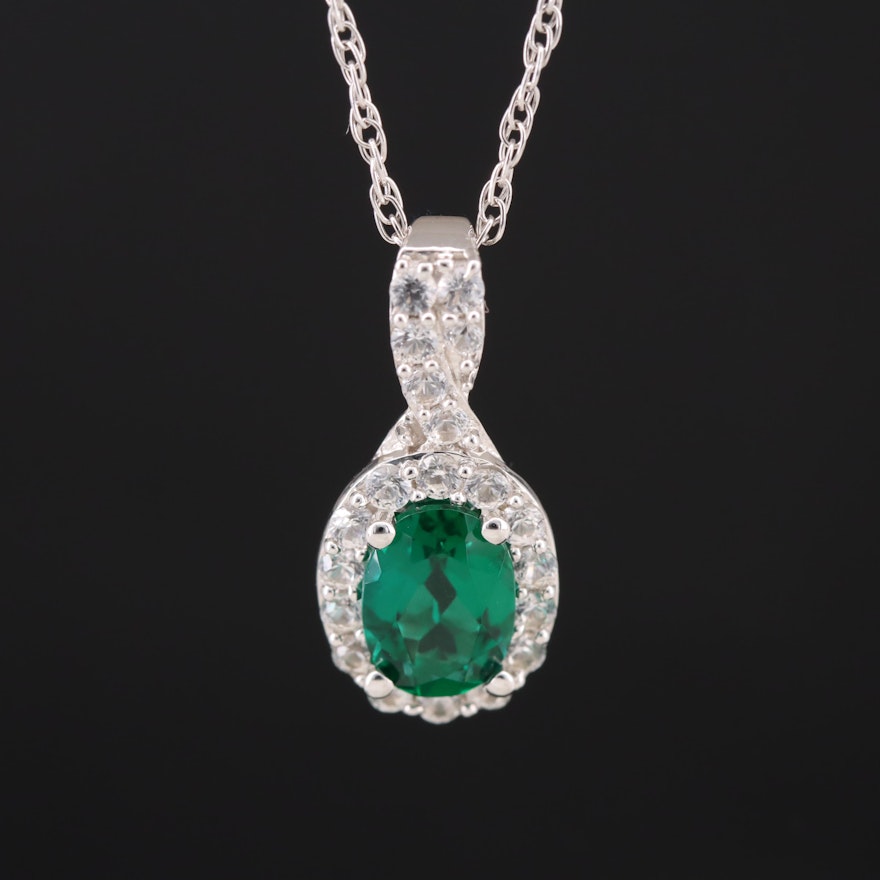 Sterling Emerald and Sapphire Pendant Necklace